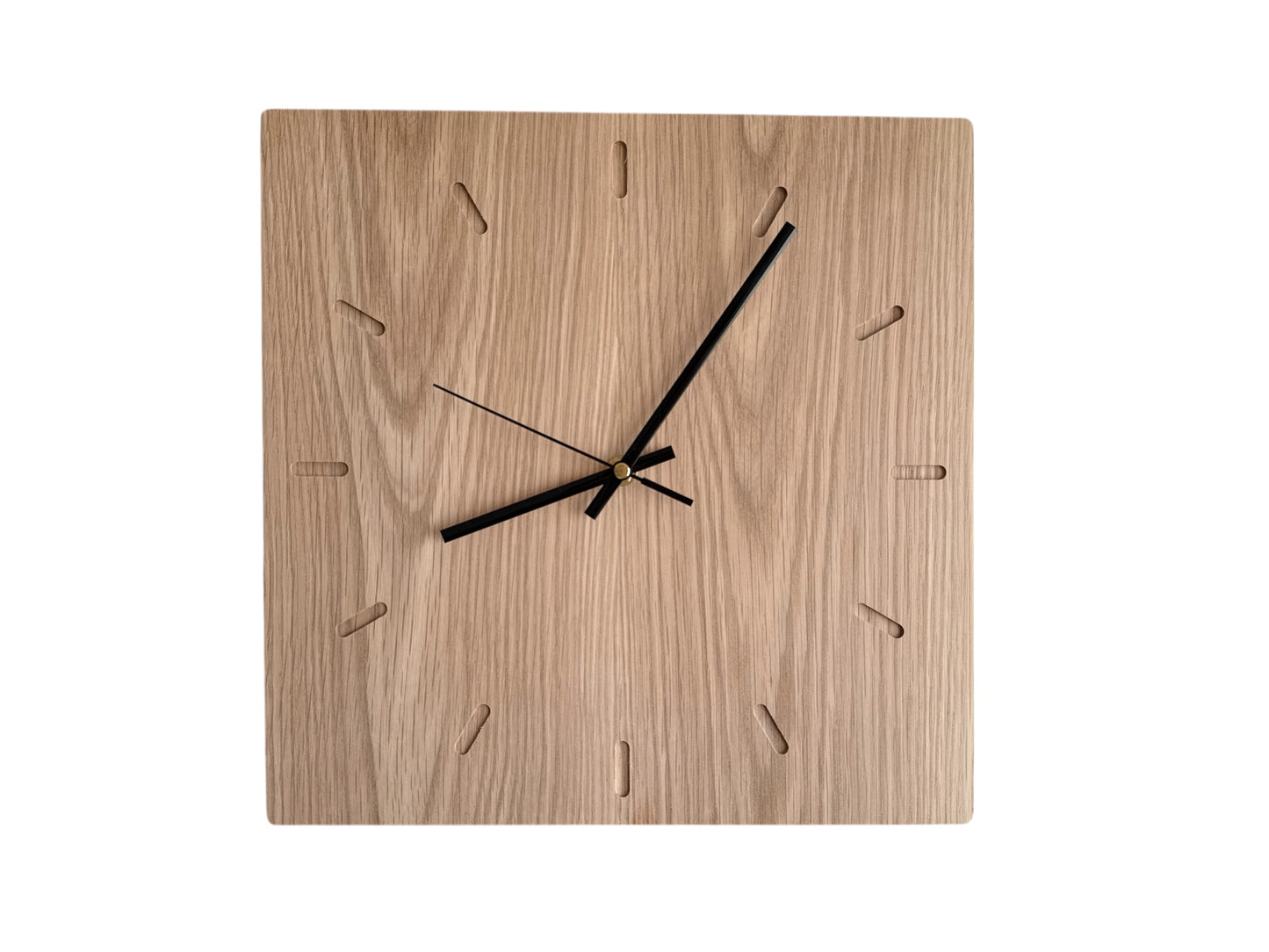 Oak Wall Clock – Solid Wood, Square, Silent Sweep Movement - 32cm