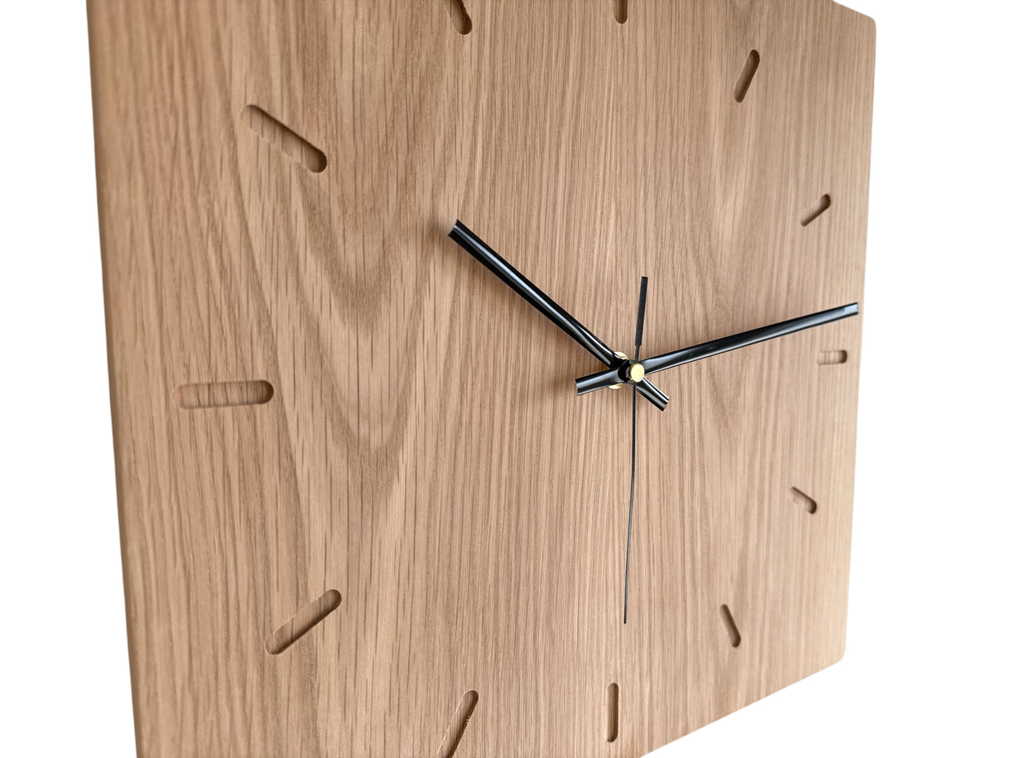 Oak Wall Clock – Solid Wood, Square, Silent Sweep Movement - 32cm