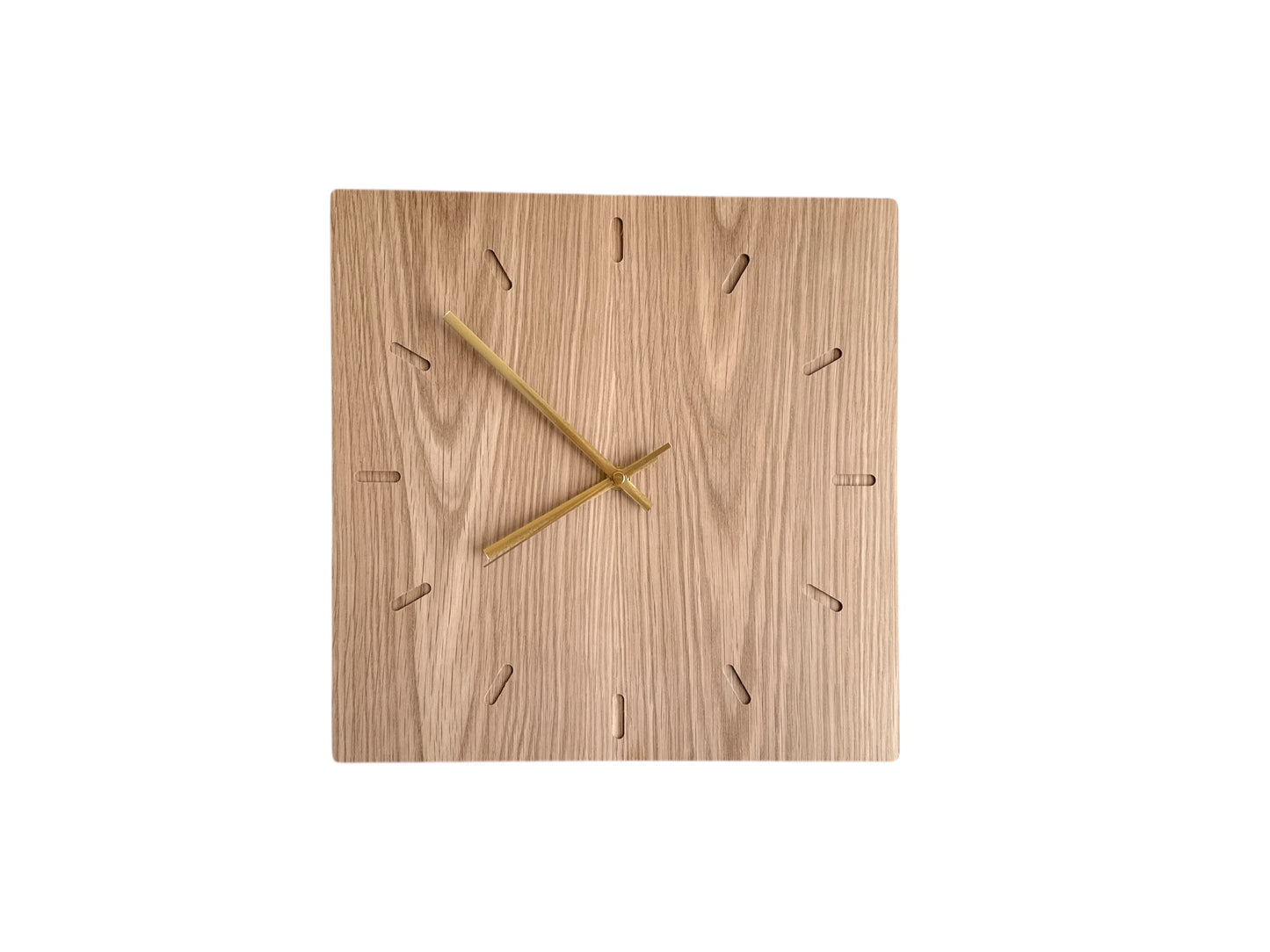 Oak Wall Clock – Solid Wood, Square, Silent Sweep Movement - 32cm