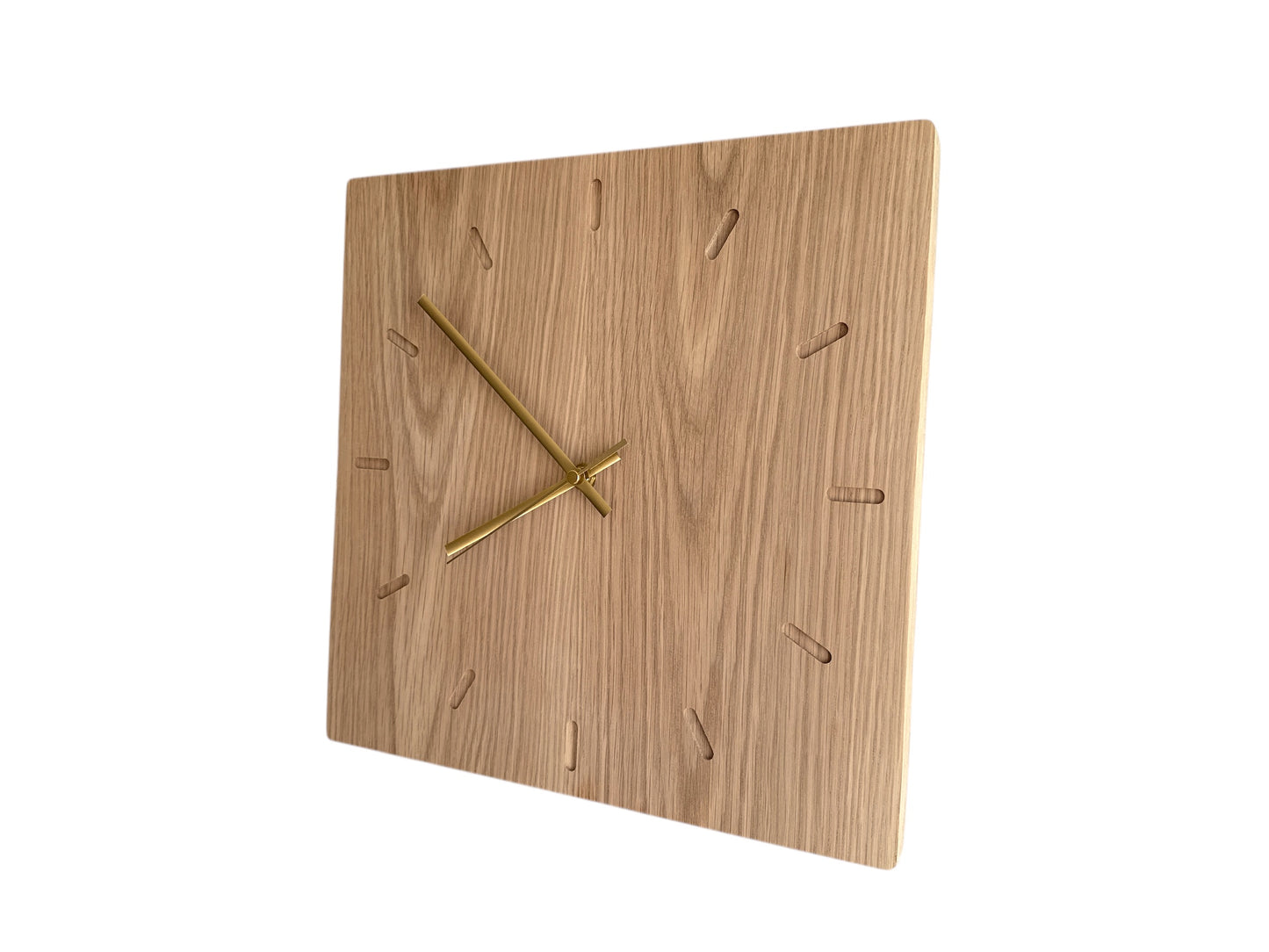 Oak Wall Clock – Solid Wood, Square, Silent Sweep Movement - 32cm