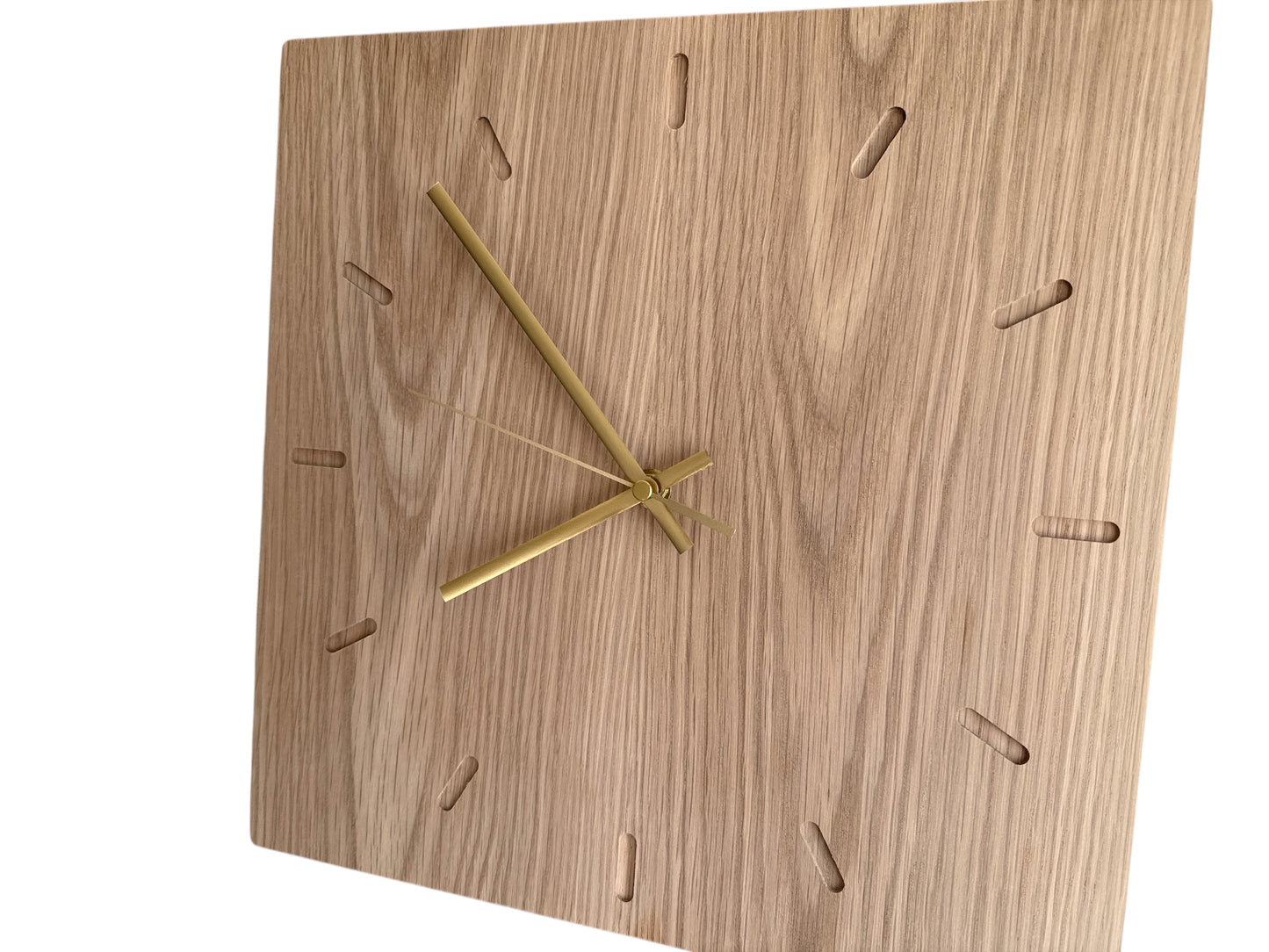 Oak Wall Clock – Solid Wood, Square, Silent Sweep Movement - 32cm