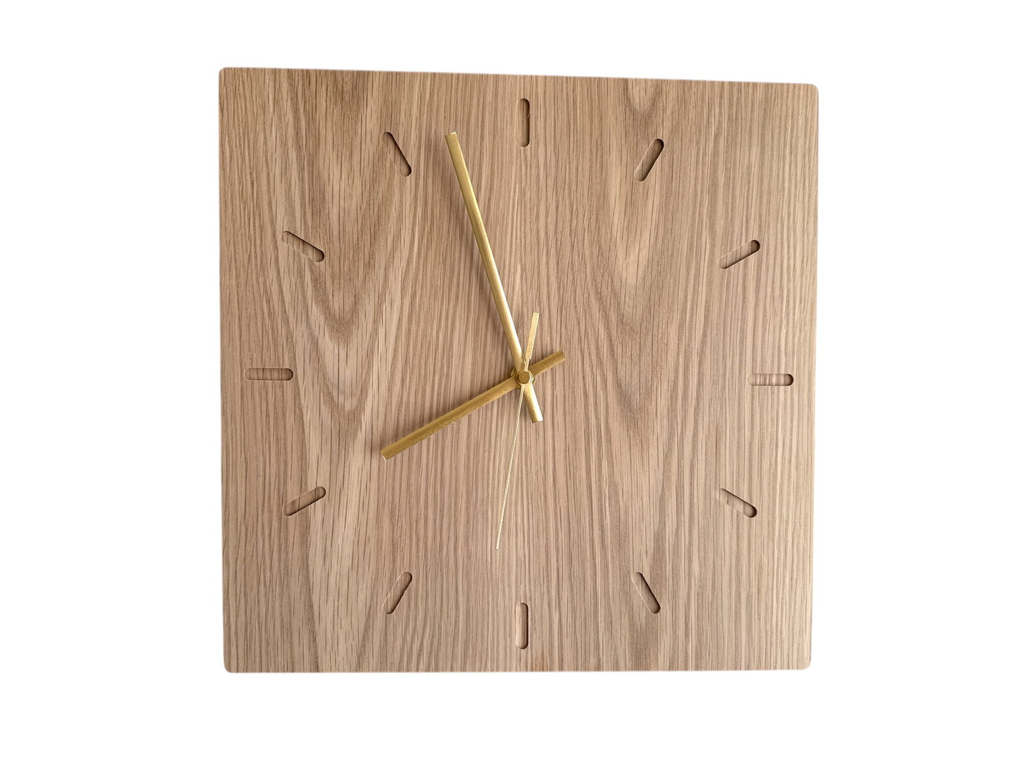 Oak Wall Clock – Solid Wood, Square, Silent Sweep Movement - 32cm