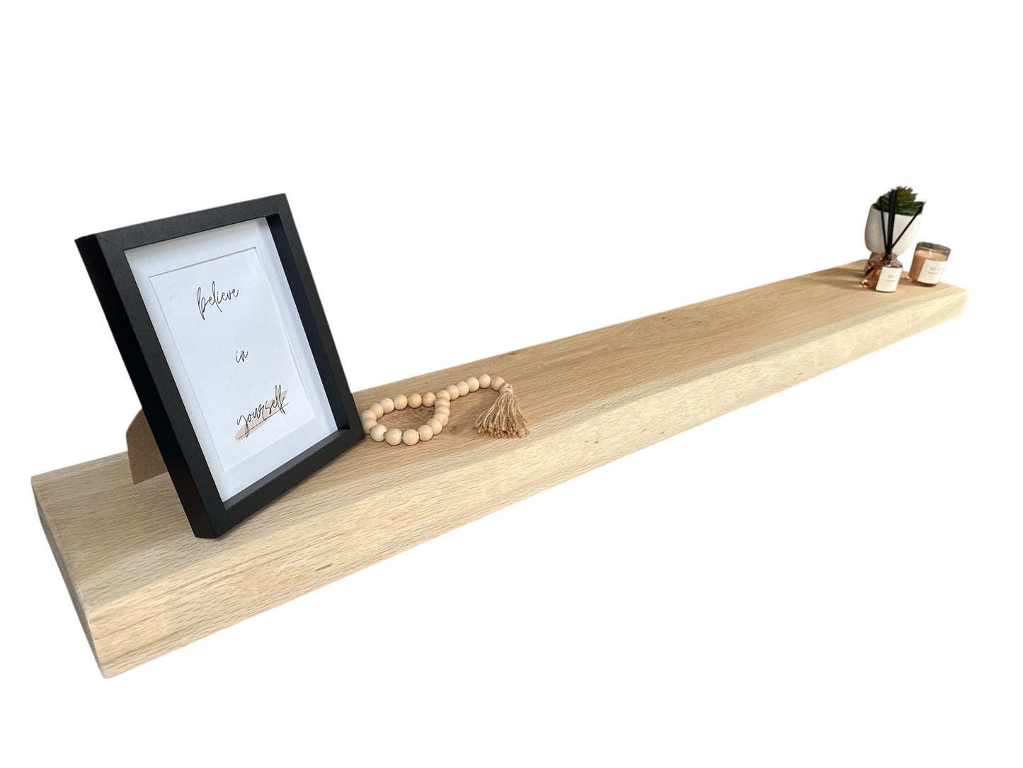 Solid Oak Floating Shelf With a Live / Waney Edge - Chunky 140 x 20cm Deep x 5cm Thick (8"x2") for masonry walls