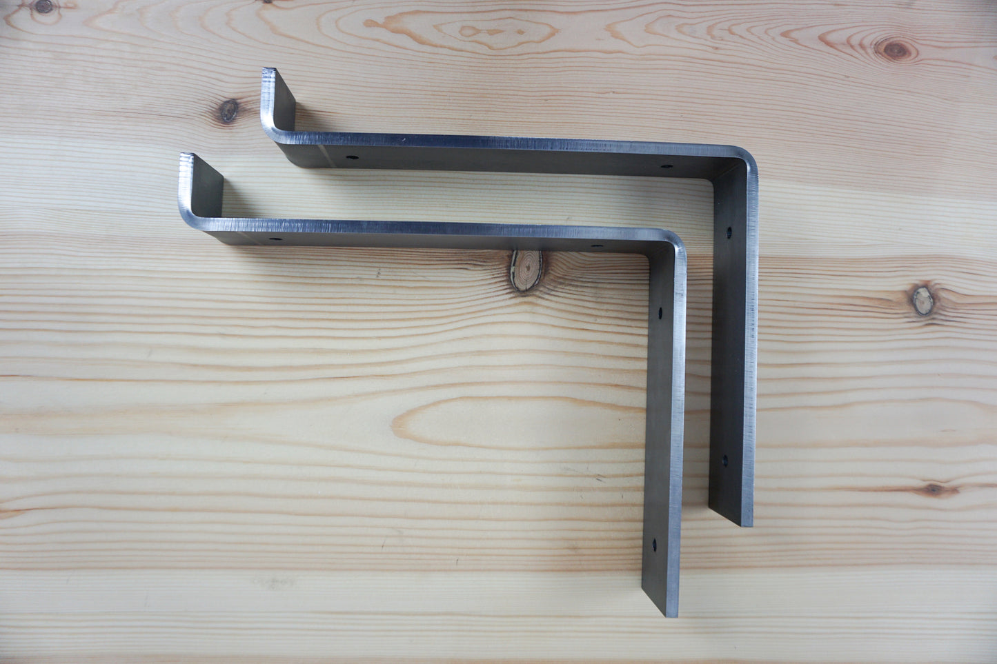 Folded Metal Shelf Brackets (Raw Steel- Pair) For 225mm (9") Deep Shelves | UK Manufactured | 6mm x 40mm Steel | Fixings Below