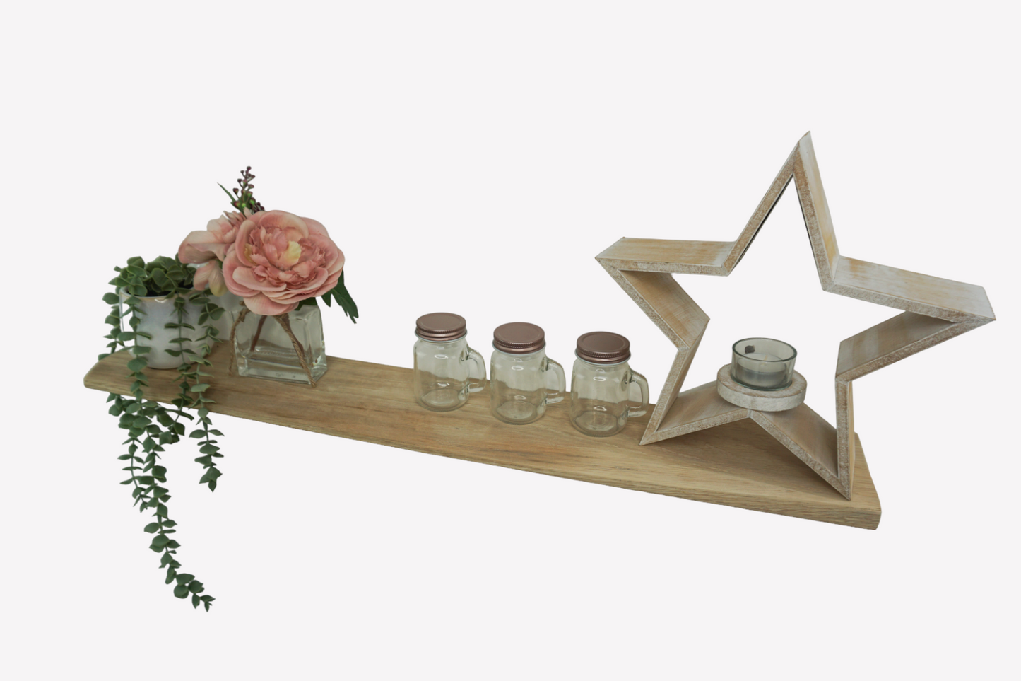 Live Edge Floating Shelf for Plasterboard (stud) walls - Solid Oak Smooth Finish 12cm Deep x 2.2cm Thick - The Interior Hut