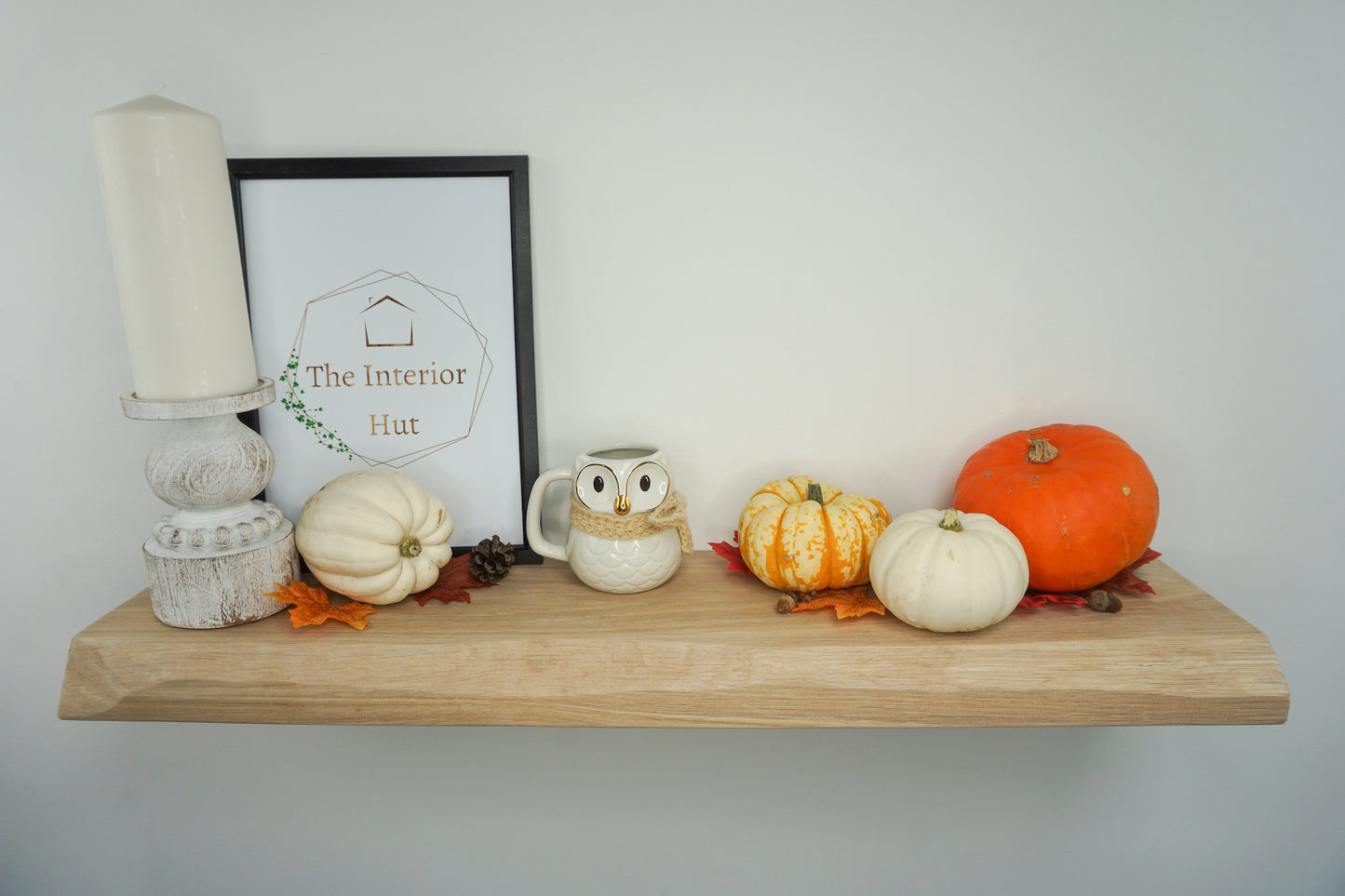 Solid Oak Floating Shelf With a Live / Waney Edge - Chunky 20cm Deep x 4.5cm Thick (8"x2") for masonry walls - The Interior Hut