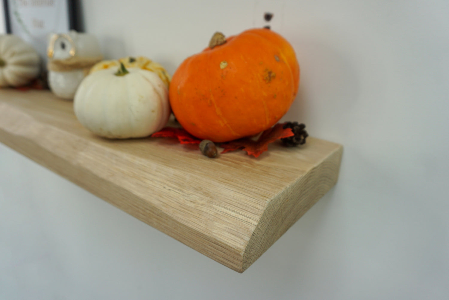 Solid Oak Floating Shelf With a Live / Waney Edge - Chunky 20cm Deep x 4.5cm Thick (8"x2") for masonry walls - The Interior Hut