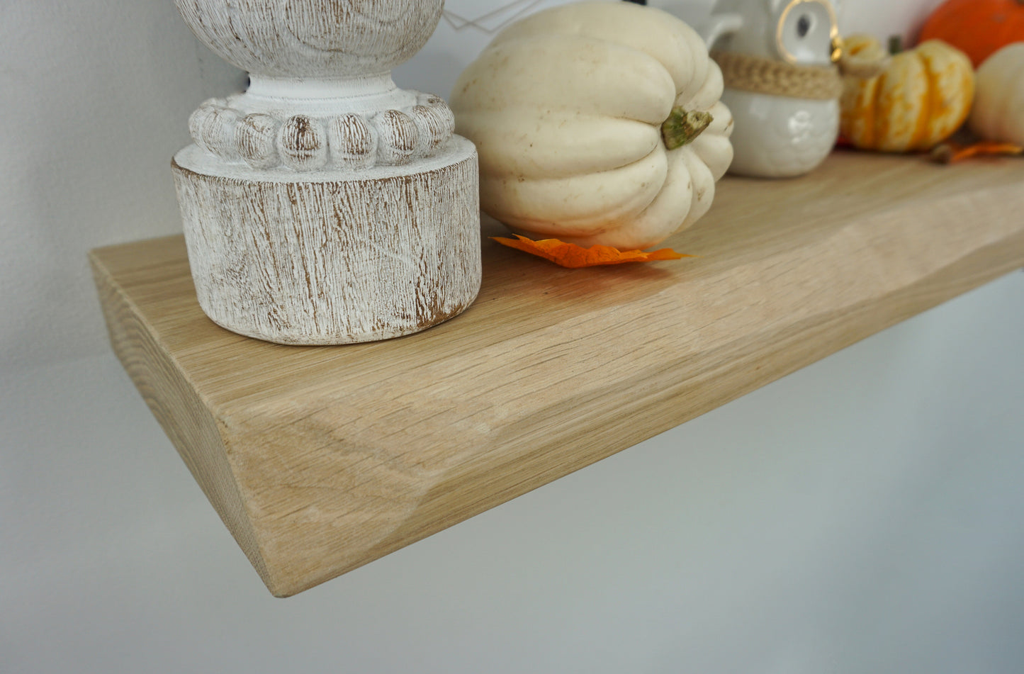 Solid Oak Floating Shelf With a Live / Waney Edge - Chunky 20cm Deep x 4.5cm Thick (8"x2") for masonry walls - The Interior Hut