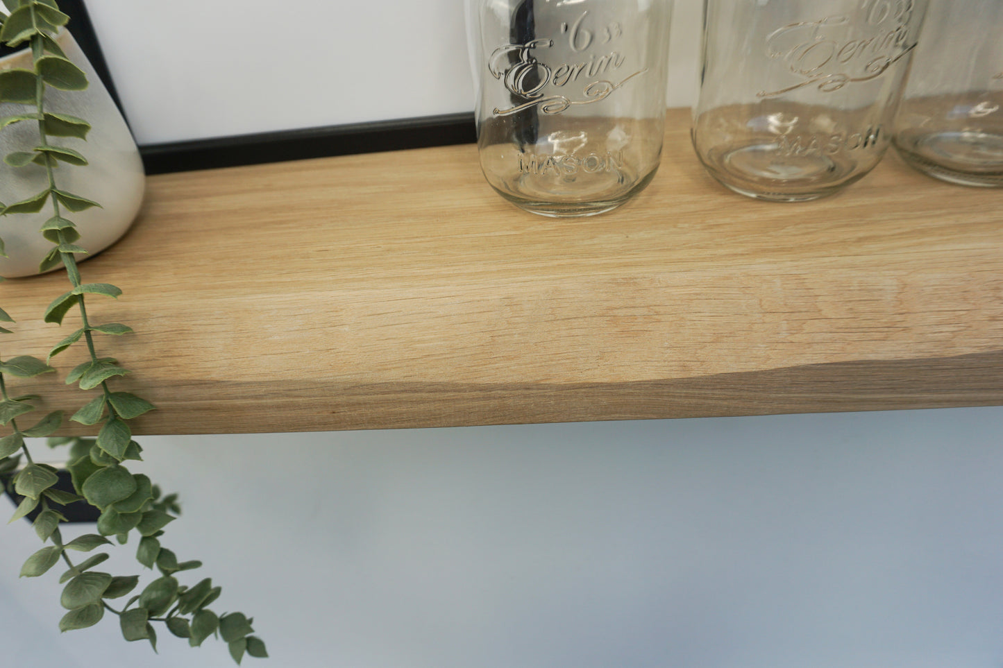 Solid Oak Floating Shelf With a Live / Waney Edge - Chunky 20cm Deep x 4.5cm Thick (8"x2") for masonry walls - The Interior Hut