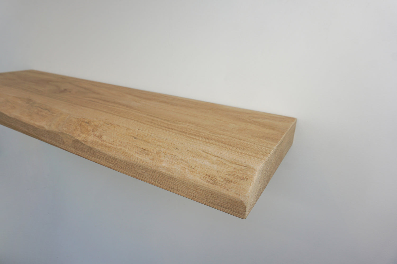 Live Edge Floating Shelf In Chunky Solid Oak - Smooth Finish 24cm Deep x 4.5cm Thick for masonry walls - The Interior Hut
