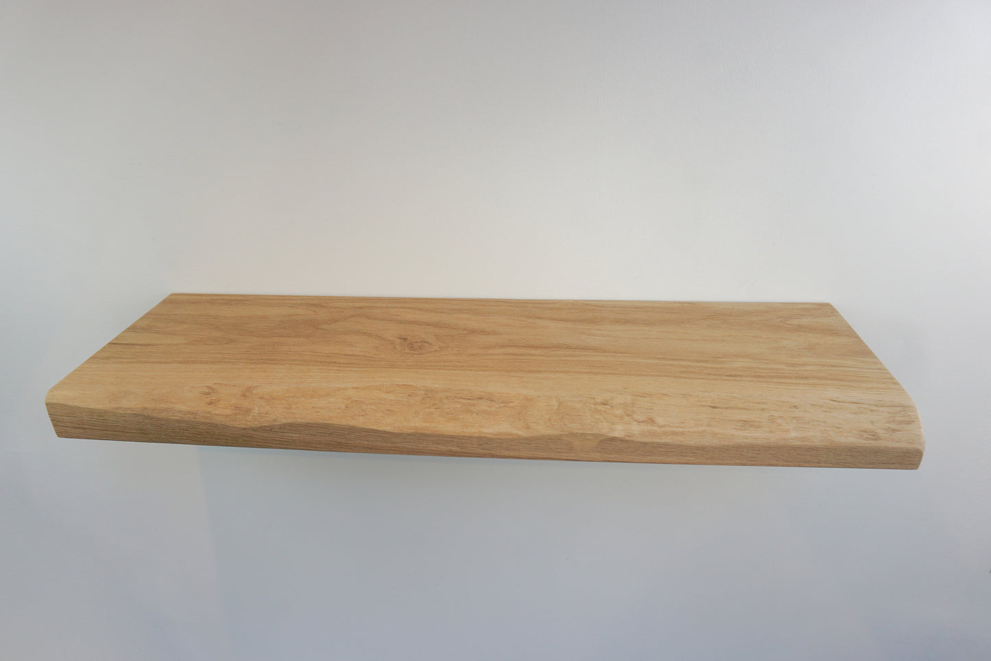 Live Edge Floating Shelf In Chunky Solid Oak - Smooth Finish 24cm Deep x 4.5cm Thick for masonry walls - The Interior Hut