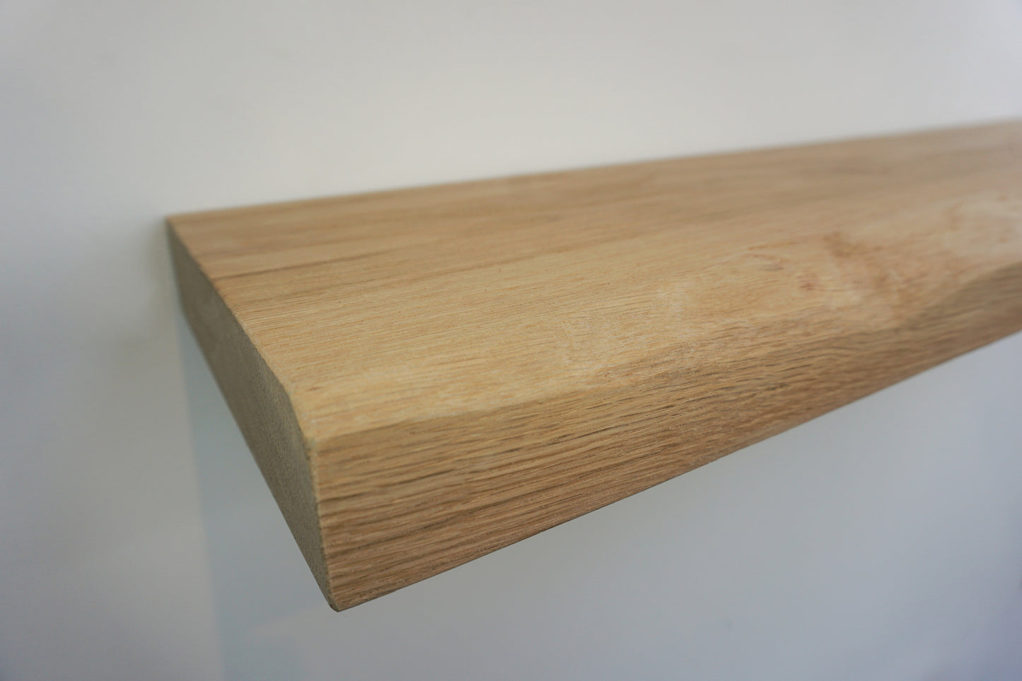 Live Edge Floating Shelf In Chunky Solid Oak - Smooth Finish 24cm Deep x 4.5cm Thick for masonry walls - The Interior Hut