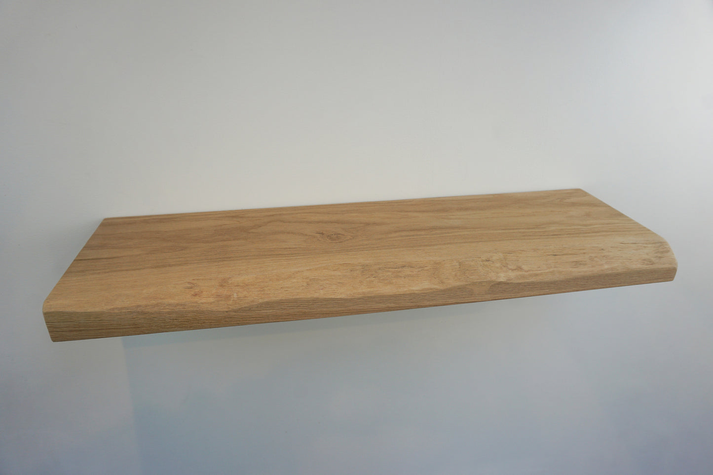 Live Edge Floating Shelf In Chunky Solid Oak - Smooth Finish 24cm Deep x 4.5cm Thick for masonry walls - The Interior Hut