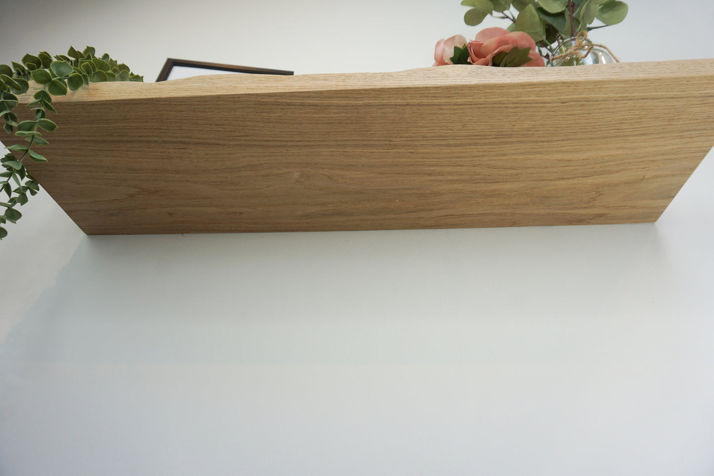 Live Edge Floating Shelf In Chunky Solid Oak - Smooth Finish 24cm Deep x 4.5cm Thick for masonry walls - The Interior Hut