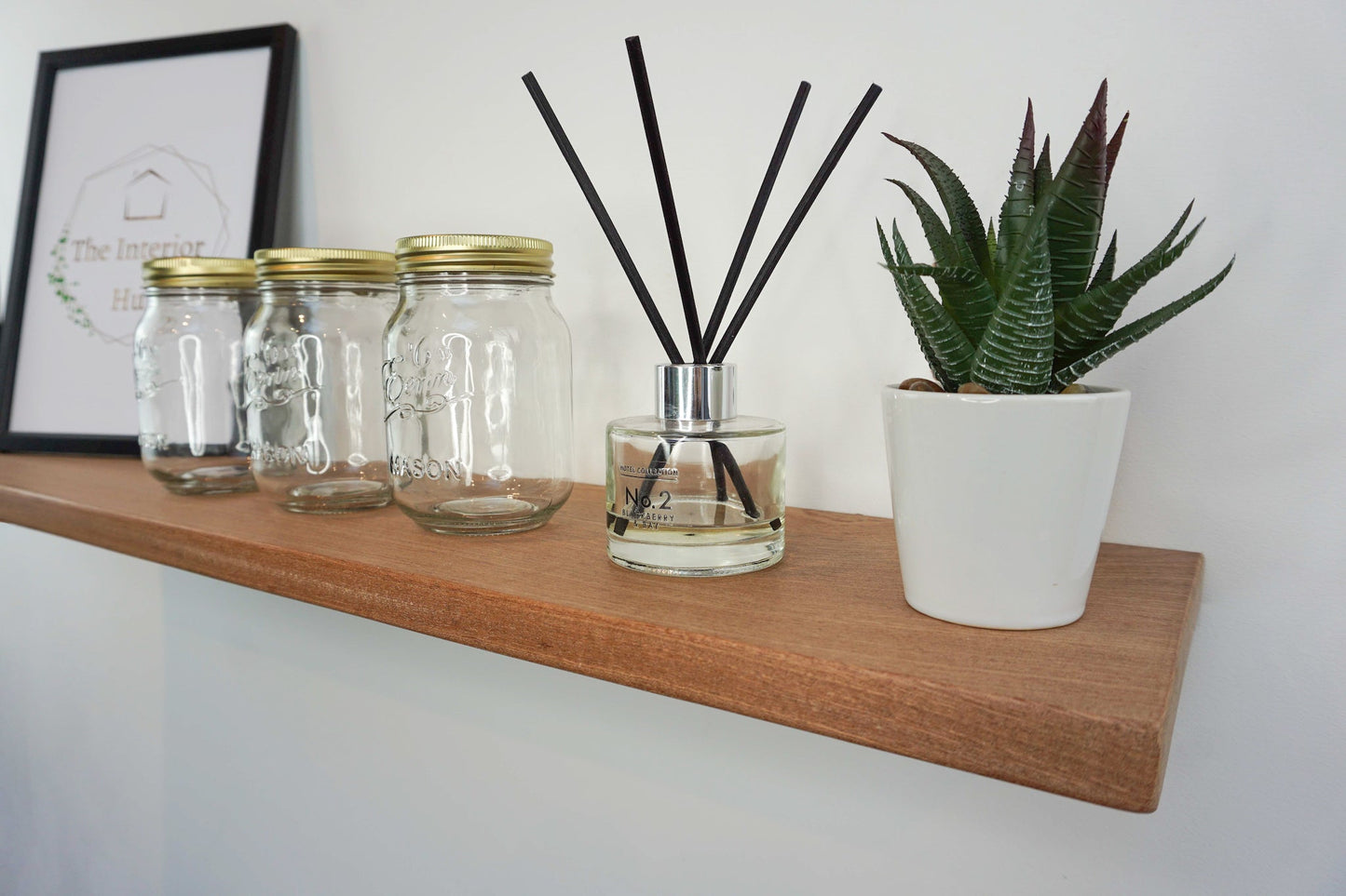 Slim Sapele Floating Shelf - Smooth Finish  35cm x  17.5cm Deep x 2.3cm Thick for masonry walls - The Interior Hut