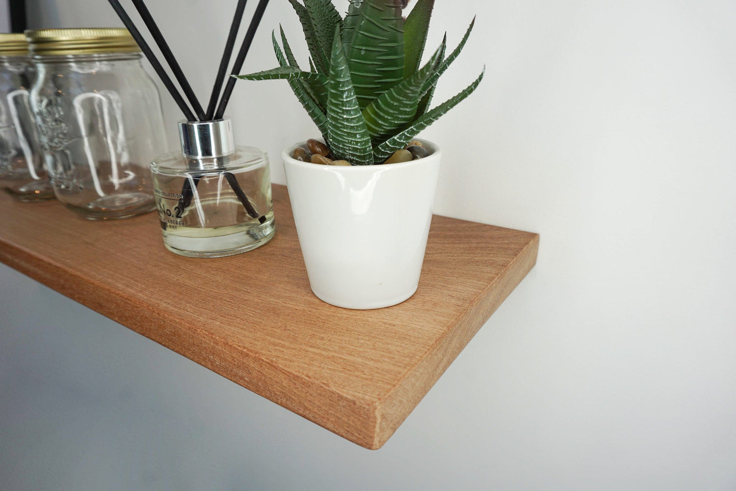 Slim Sapele Floating Shelf - Smooth Finish  35cm x  17.5cm Deep x 2.3cm Thick for masonry walls - The Interior Hut