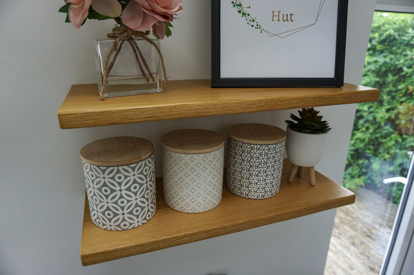 Slim Oak Floating Shelf for plasterboard (dot and dab) walls - Smooth Finish 15cm Deep x 2.2cm Thick - The Interior Hut
