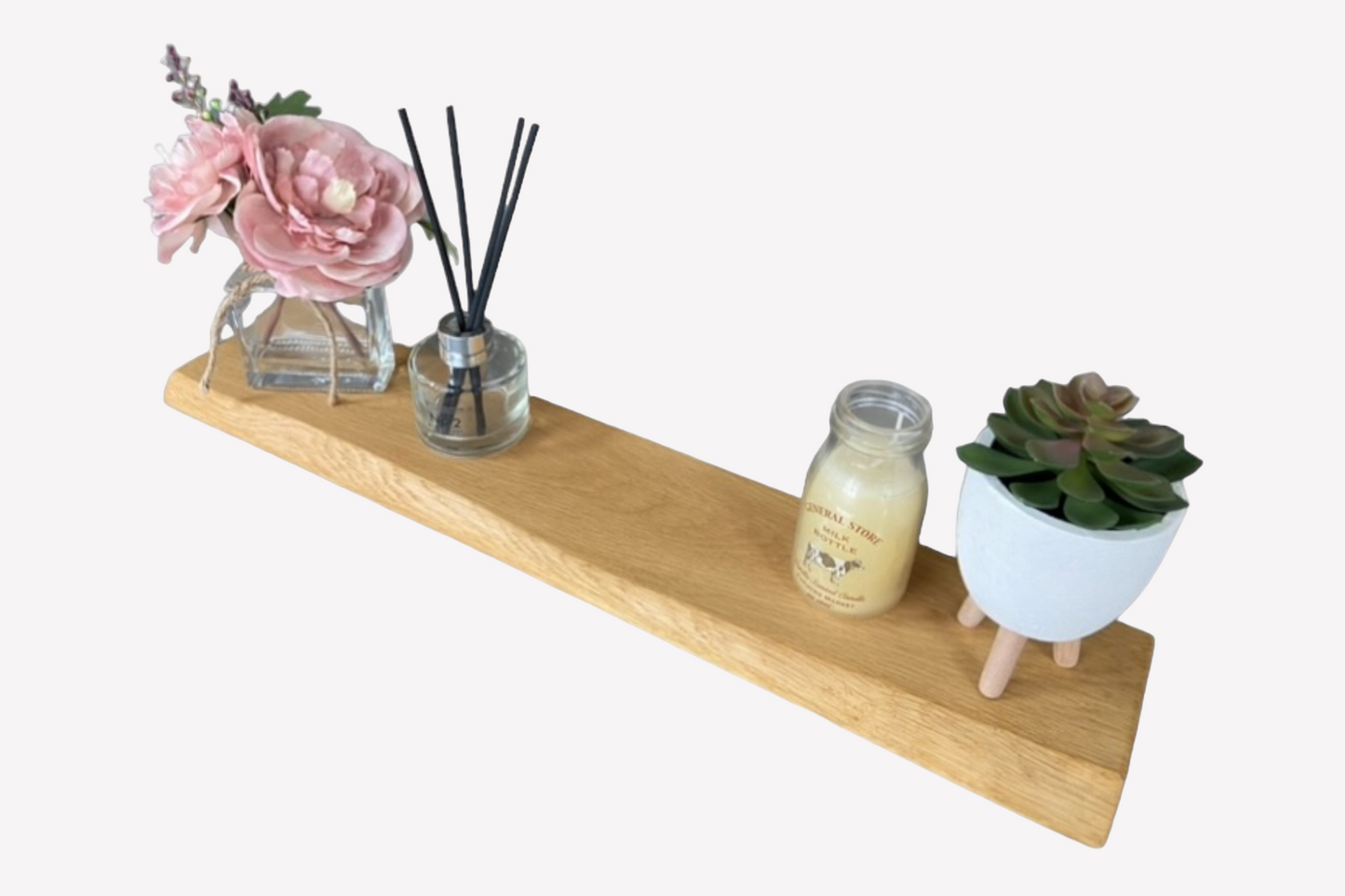 Live Edge Floating Shelf for Plasterboard (dot and dab) walls - Solid Oak Smooth Finish 12cm Deep x 2.2cm Thick - The Interior Hut