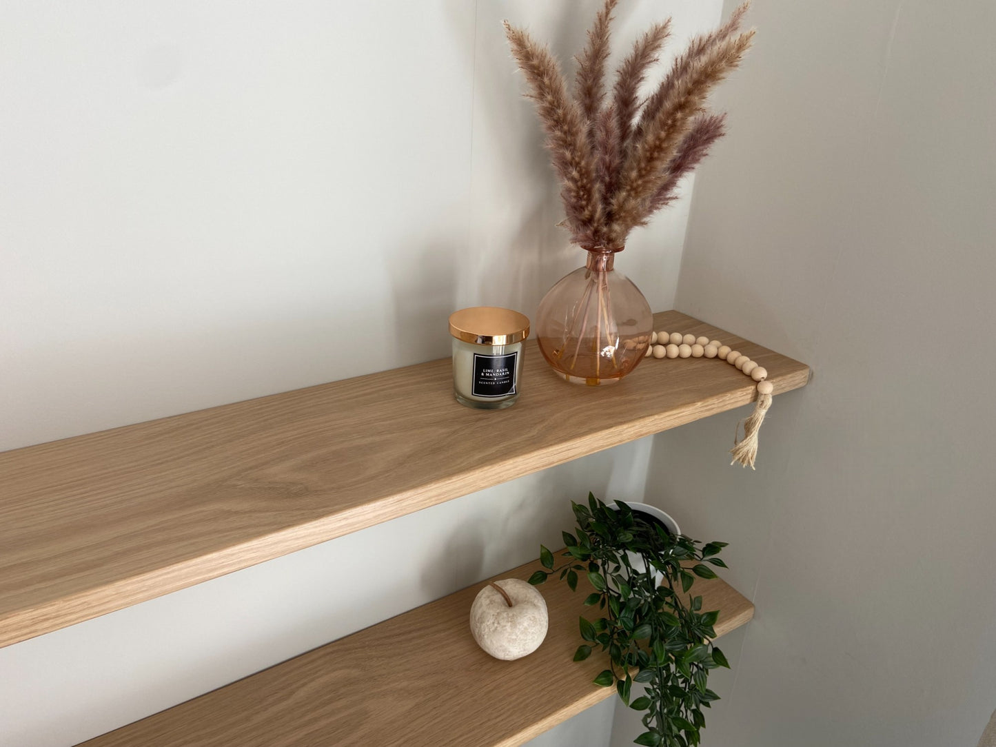 Oak Floating Shelf - 17.5cm Deep x slim 2cm Thick - For masonry walls