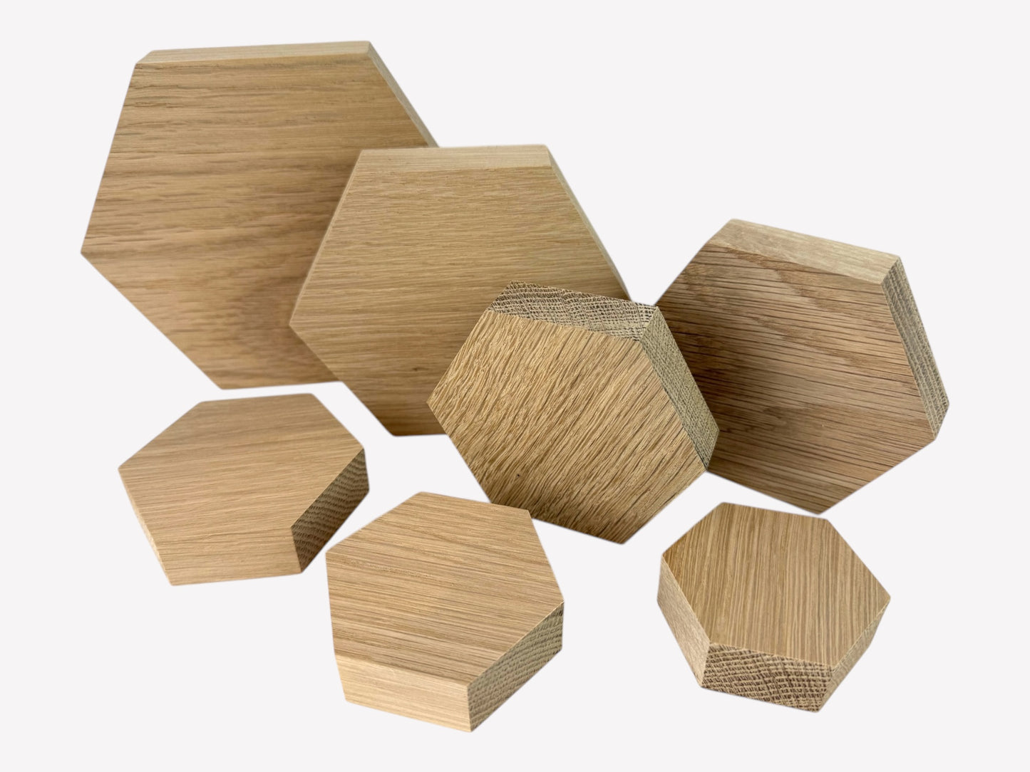 Oak Blanks, solid oak hexagon blocks, for crafting and DIY projects