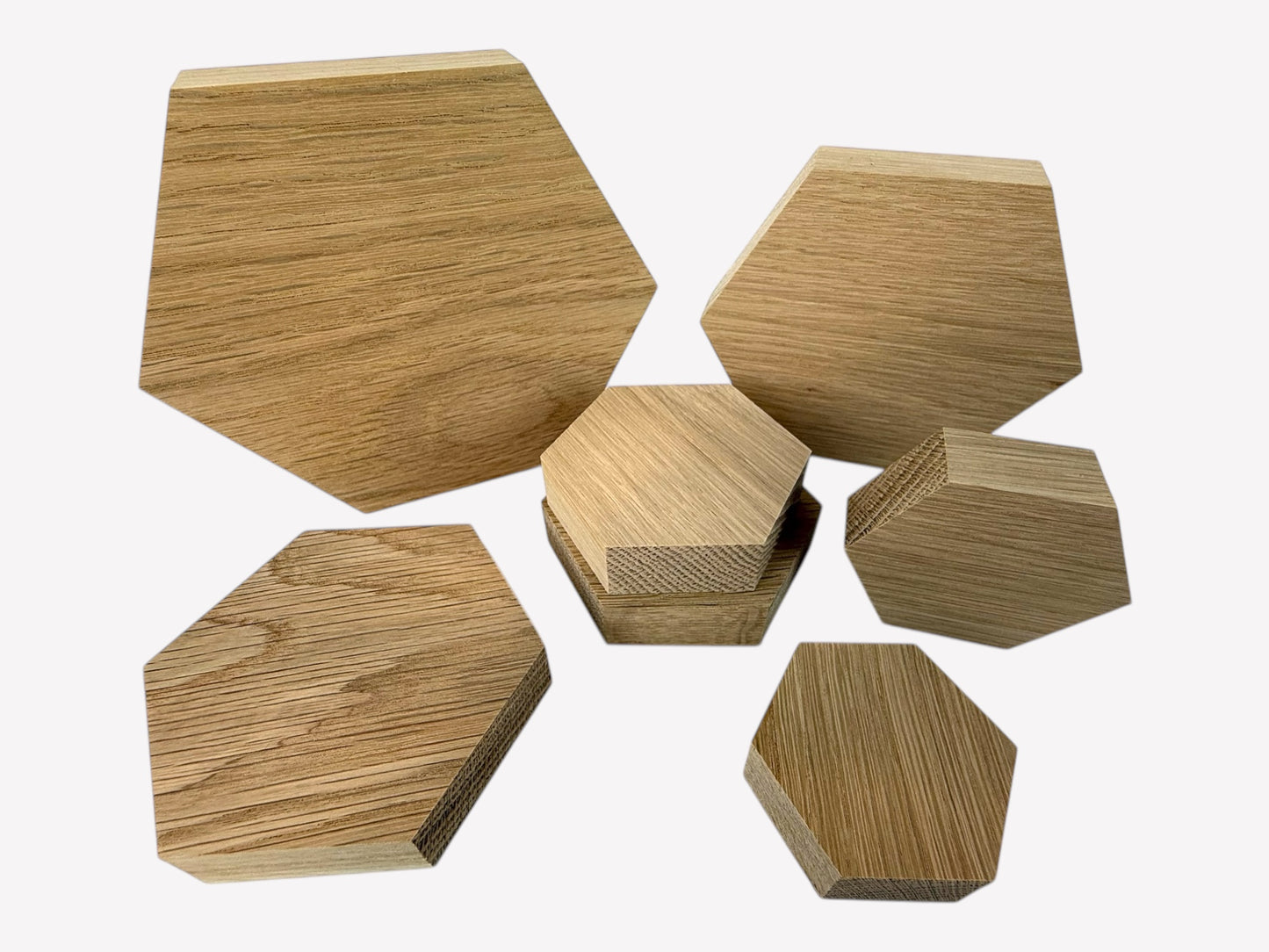 Oak Blanks, solid oak hexagon blocks, for crafting and DIY projects