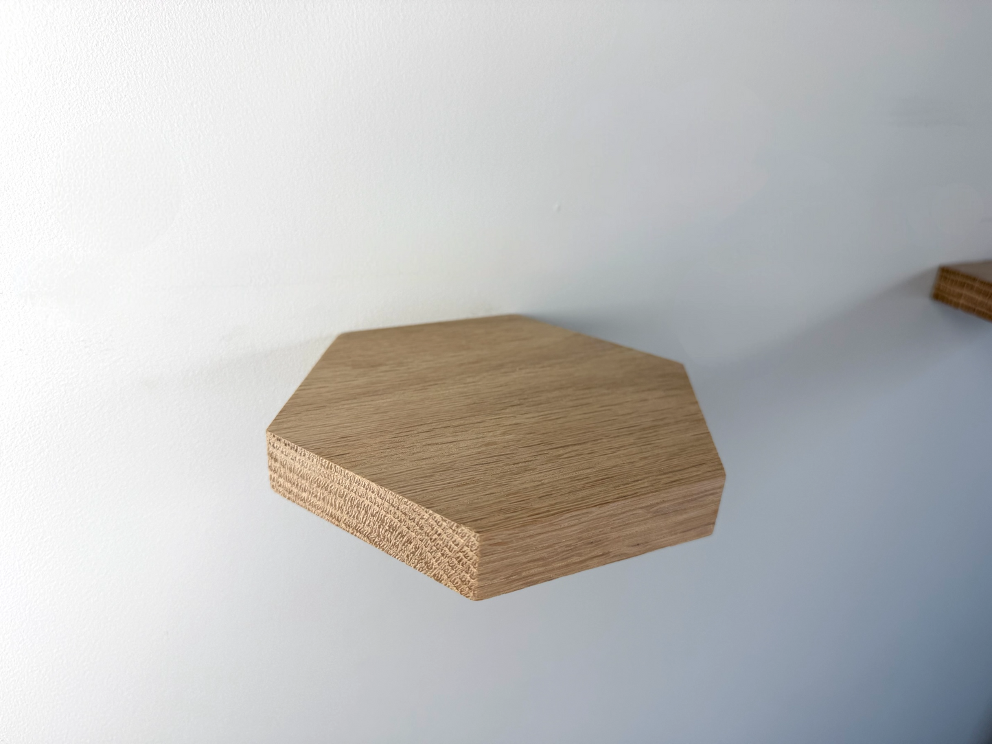 Oak Floating Shelf - Hexagon 15cm Deep x Slim 2.2cm Thick