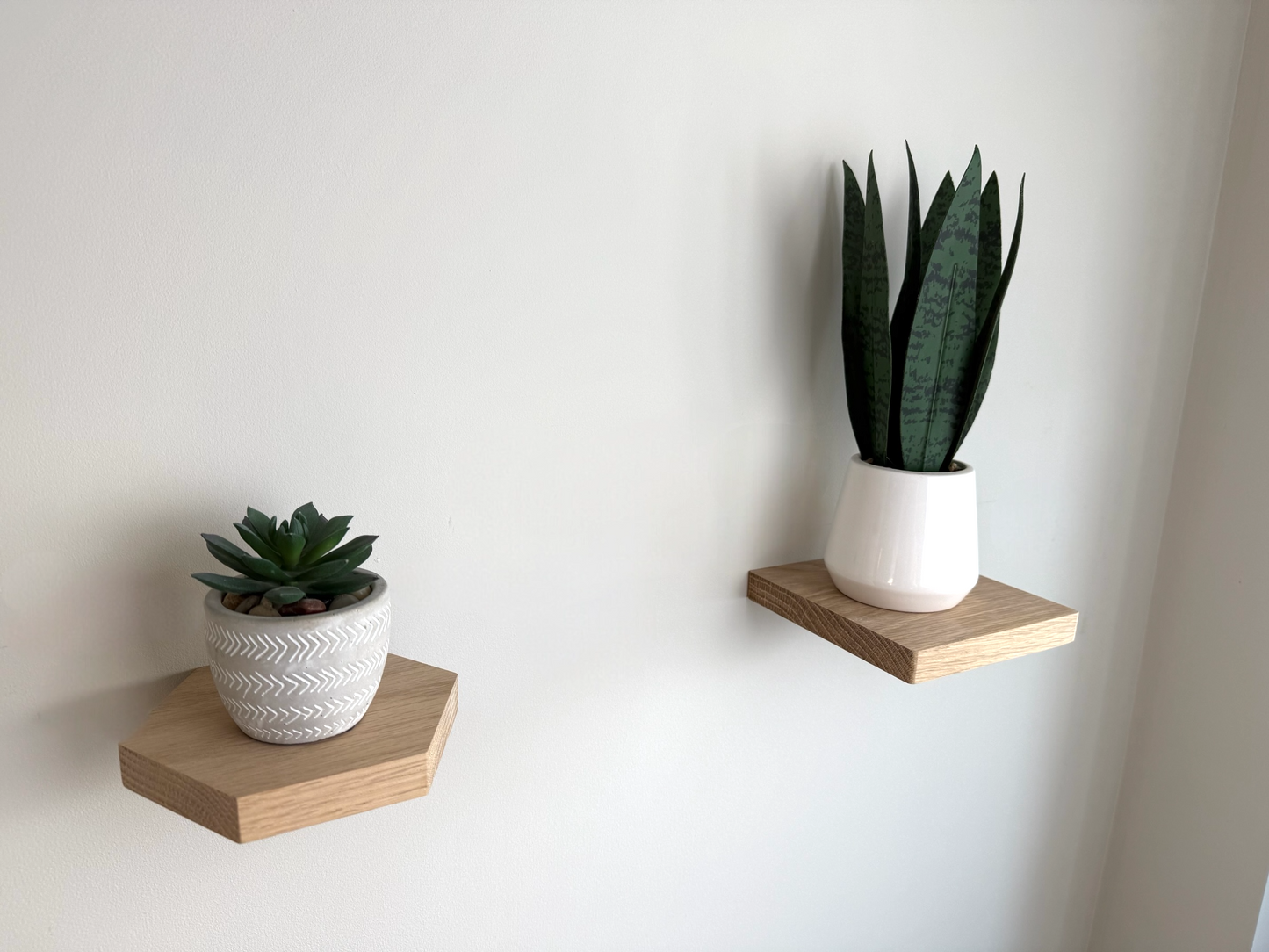 Oak Floating Shelf - Hexagon 15cm Deep x Slim 2.2cm Thick