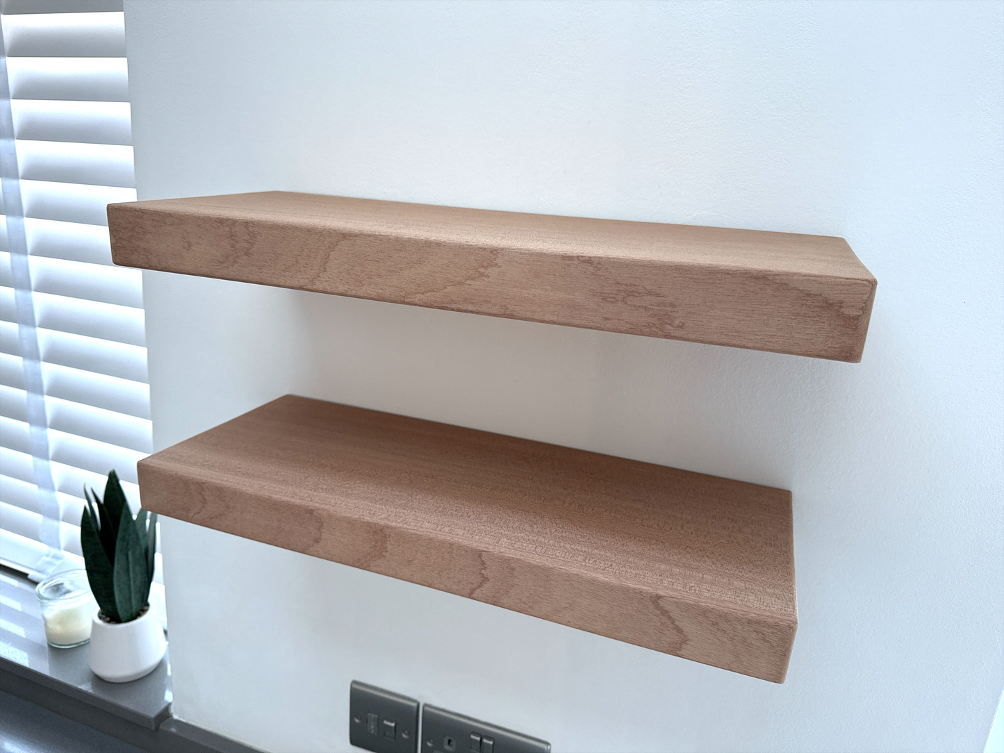 Sapele Floating Shelf - Smooth Finish 20cm Deep x 4.5cm Thick (8"x2")