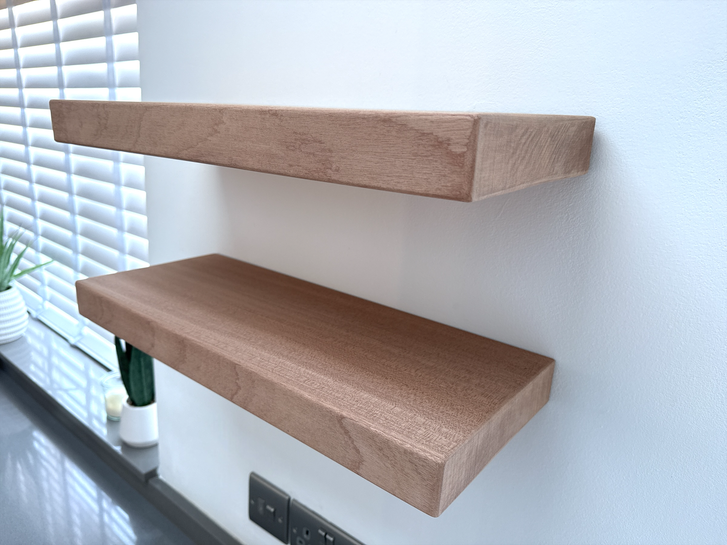 Sapele Floating Shelf - Smooth Finish 20cm Deep x 4.5cm Thick (8"x2")