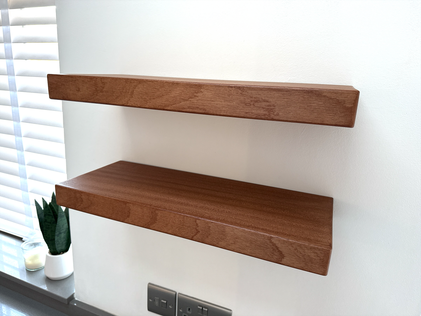 Sapele Floating Shelf - Smooth Finish 20cm Deep x 4.5cm Thick (8"x2")