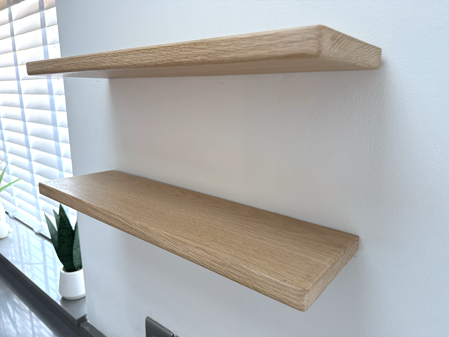 Oak Floating Shelf - 15cm Deep x Slim 2.2cm Thick - For masonry walls