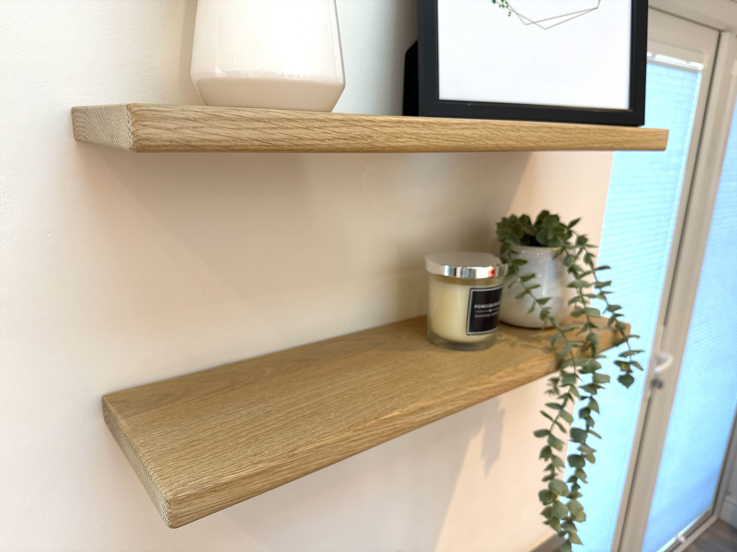 Oak Floating Shelf - 15cm Deep x Slim 2.2cm Thick - For masonry walls