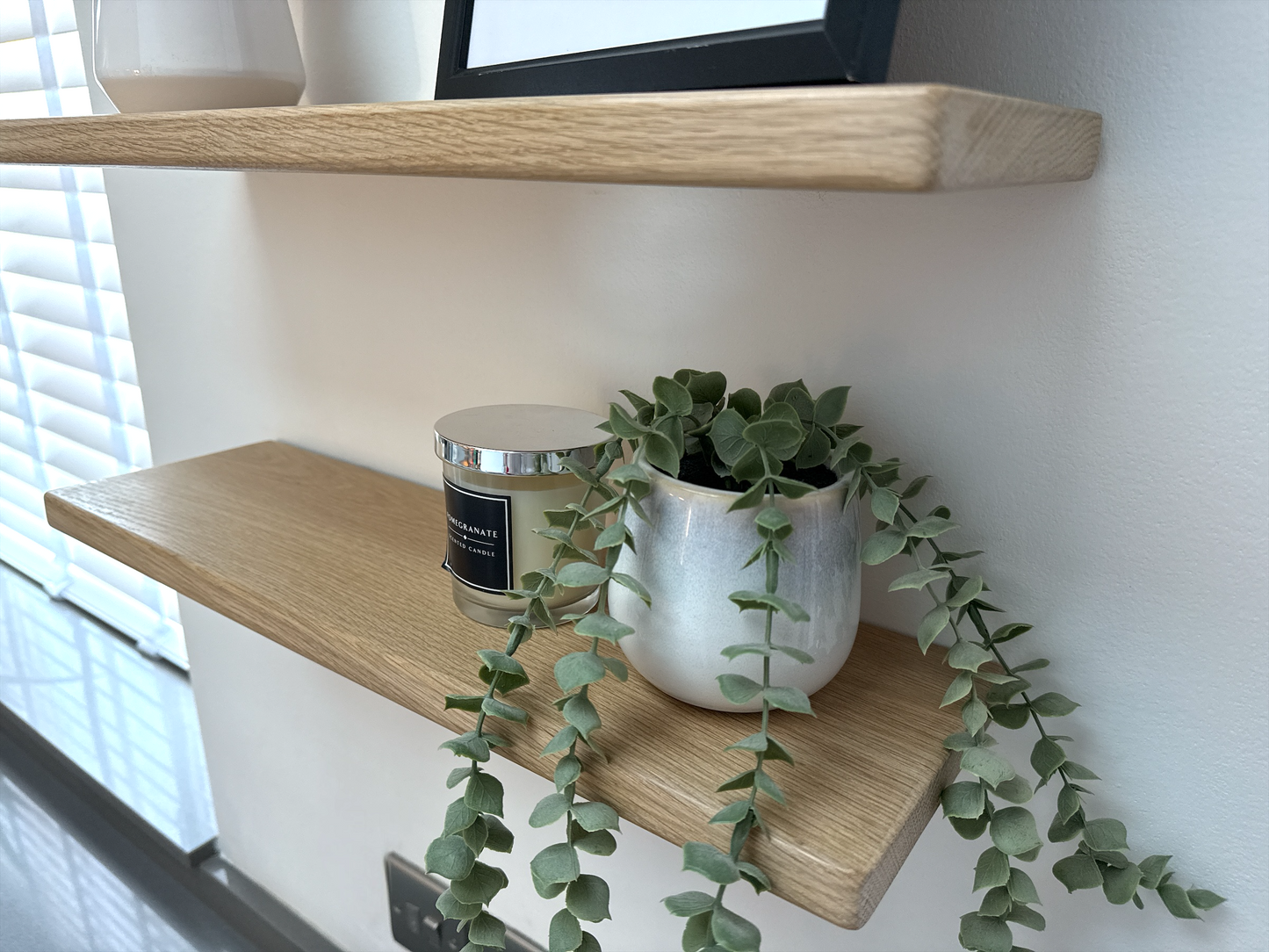 Oak Floating Shelf - 15cm Deep x Slim 2.2cm Thick - For masonry walls