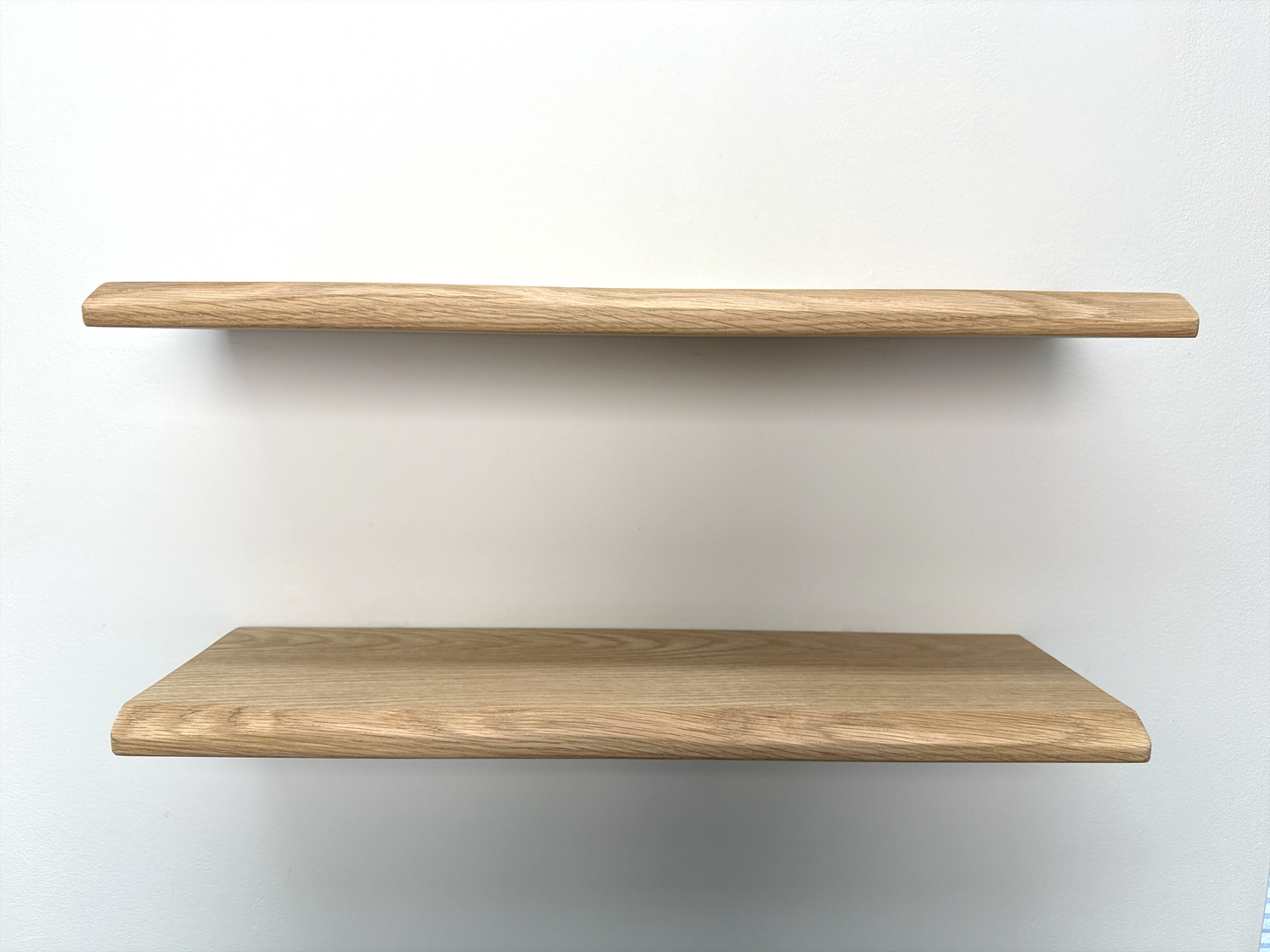 Live Edge Floating Shelf In Solid Oak - 15cm Deep x 2.2cm Thick for masonry walls