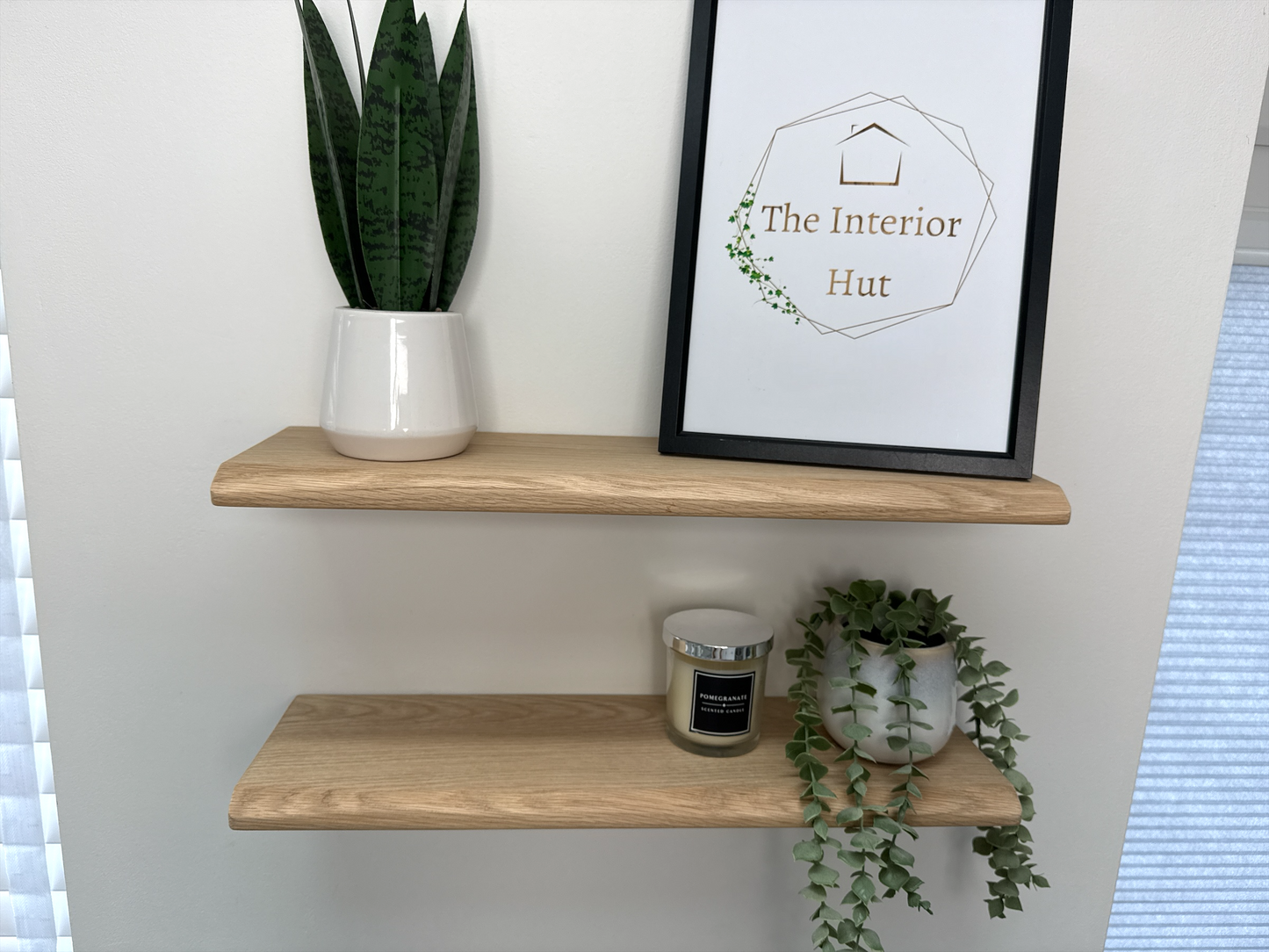 Live Edge Floating Shelf for Plasterboard (stud) walls - Solid Oak Smooth Finish 15cm Deep x 2.2cm Thick