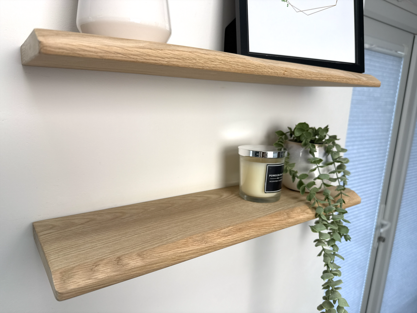 Live Edge Floating Shelf for Plasterboard (stud) walls - Solid Oak Smooth Finish 15cm Deep x 2.2cm Thick