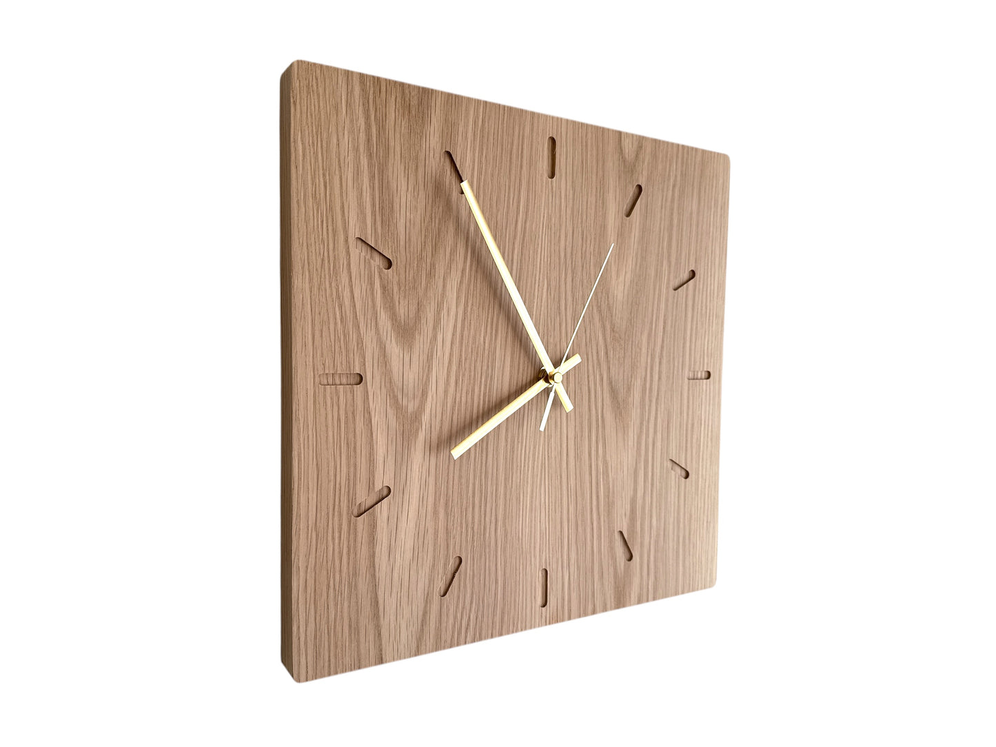 Oak Wall Clock – Solid Wood, Square, Silent Sweep Movement - 32cm