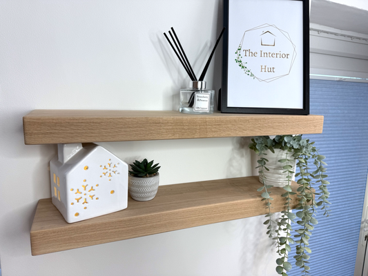 Oak Floating Shelf - Chunky 12cm Deep x 4.5cm Thick (6"x2") For masonry walls