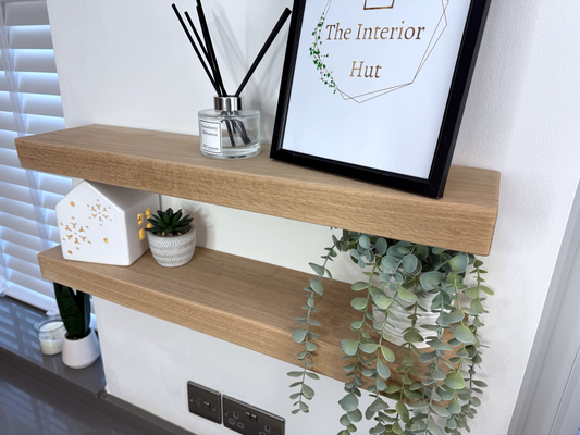 Oak Floating Shelf - Chunky 12cm Deep x 4.5cm Thick (6"x2") For masonry walls