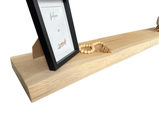 Solid Oak Floating Shelf With a Live / Waney Edge - Chunky 140 x 20cm Deep x 5cm Thick (8"x2") for masonry walls