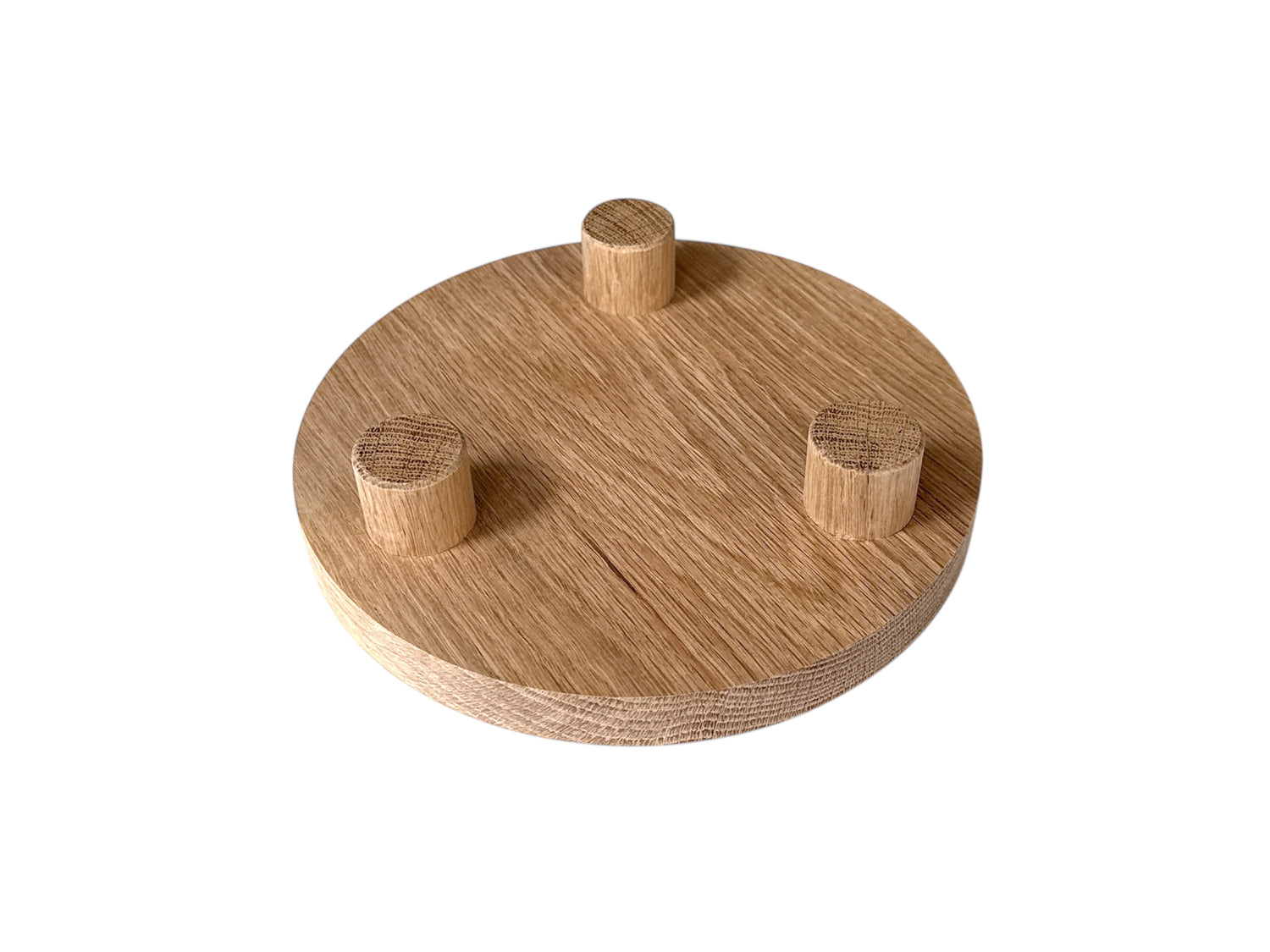 underneath view of oak riser stand showing three legs