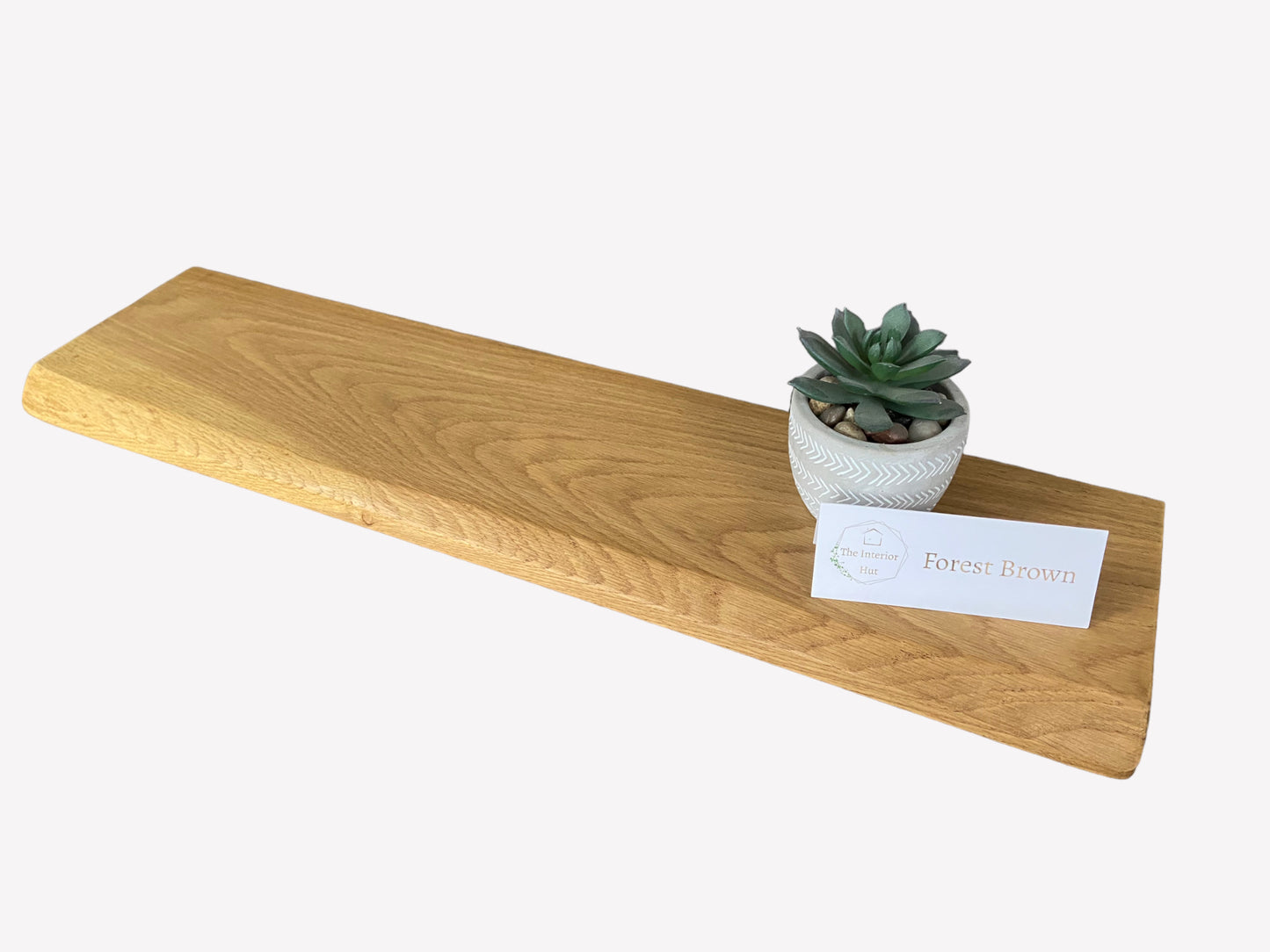 Live Edge Floating Shelf for Plasterboard (stud) walls - Solid Oak Smooth Finish 12cm Deep x 2.2cm Thick