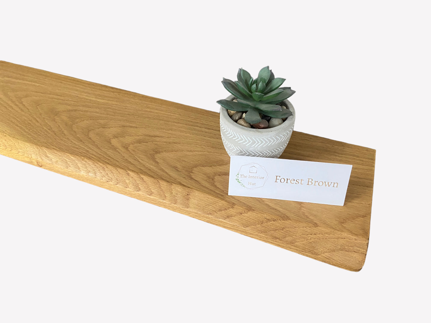 Live Edge Floating Shelf In Solid Oak - 15cm Deep x 2.2cm Thick for masonry walls