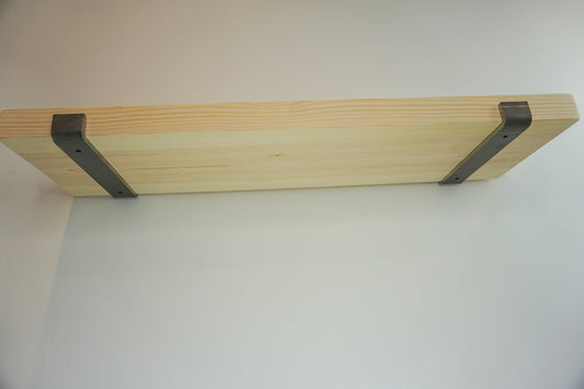 Solid Pine Wooden Shelf & Down Brackets- Smooth Finish 22cm Deep x 4.5cm Thick