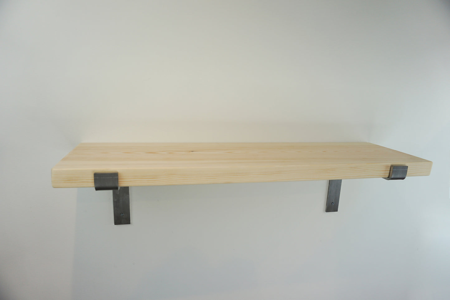 Solid Pine Wooden Shelf & Metal Brackets- Smooth Finish 22cm Deep x 3.5cm Thick