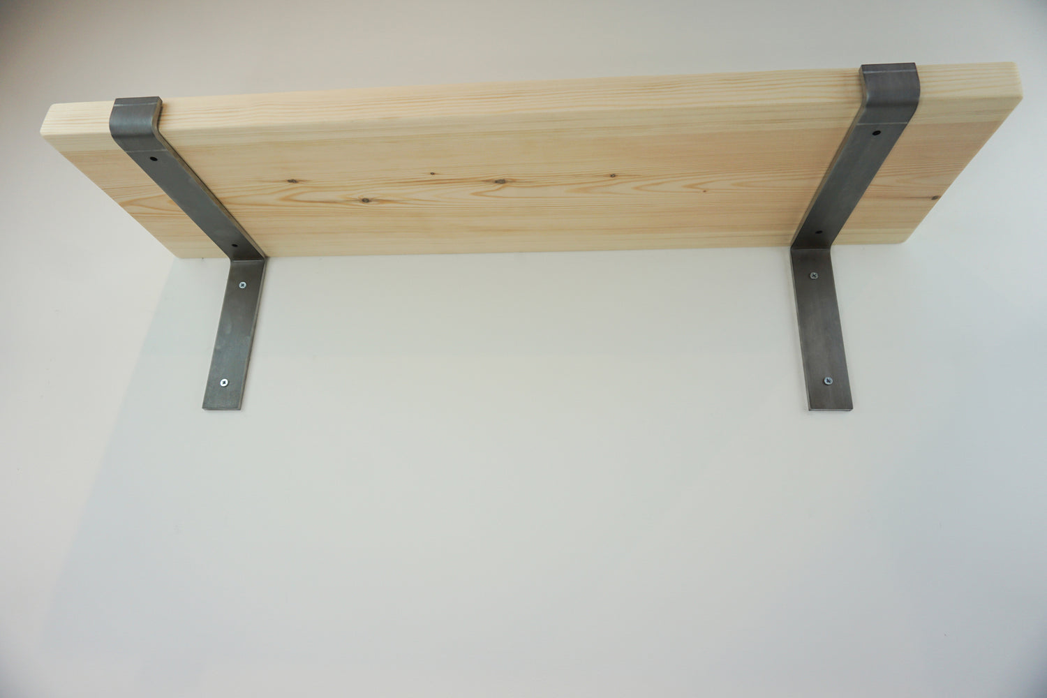 Solid Pine Wooden Shelf & Metal Brackets- Smooth Finish 22cm Deep x 3.5cm Thick