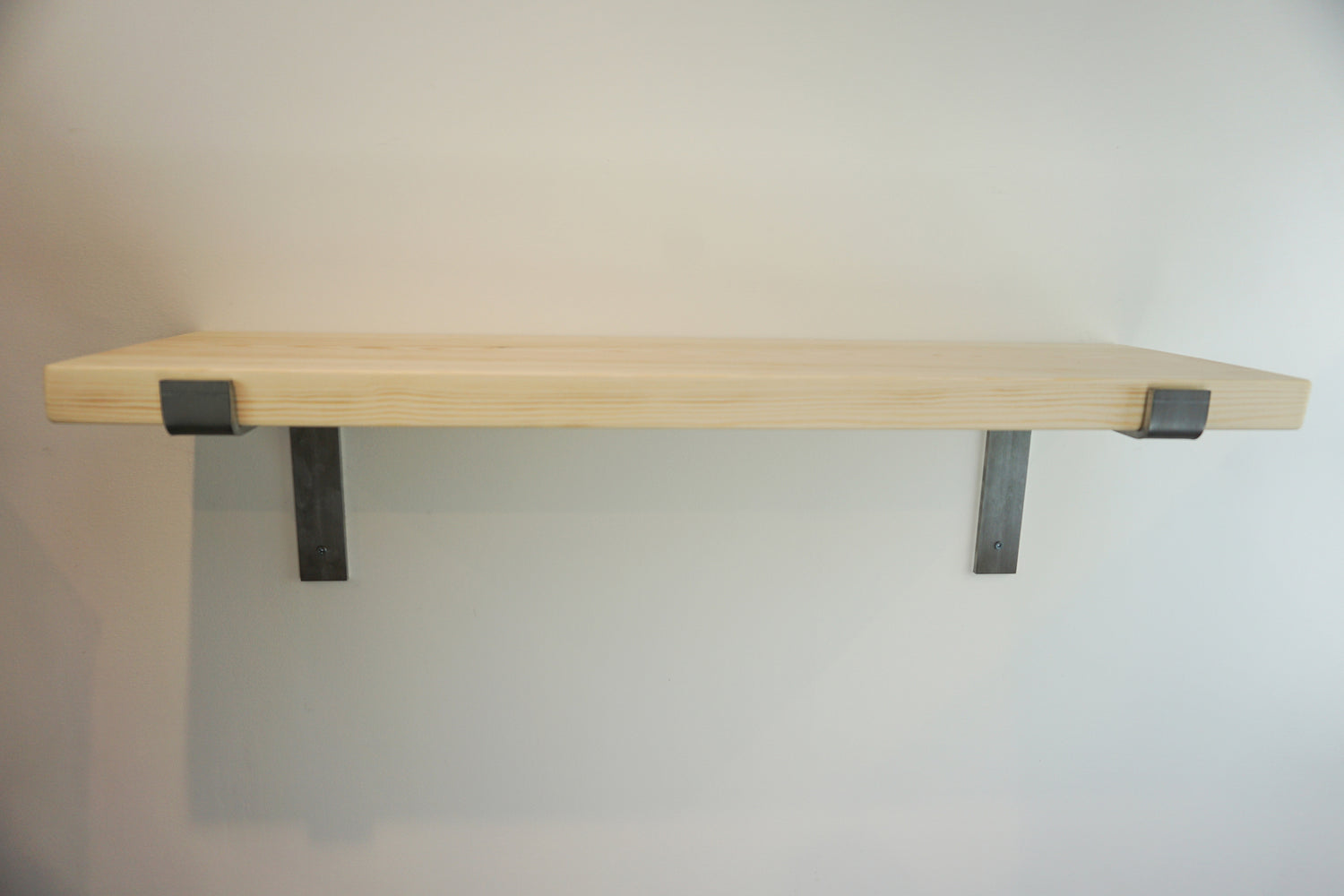 Solid Pine Wooden Shelf & Metal Brackets- Smooth Finish 22cm Deep x 3.5cm Thick