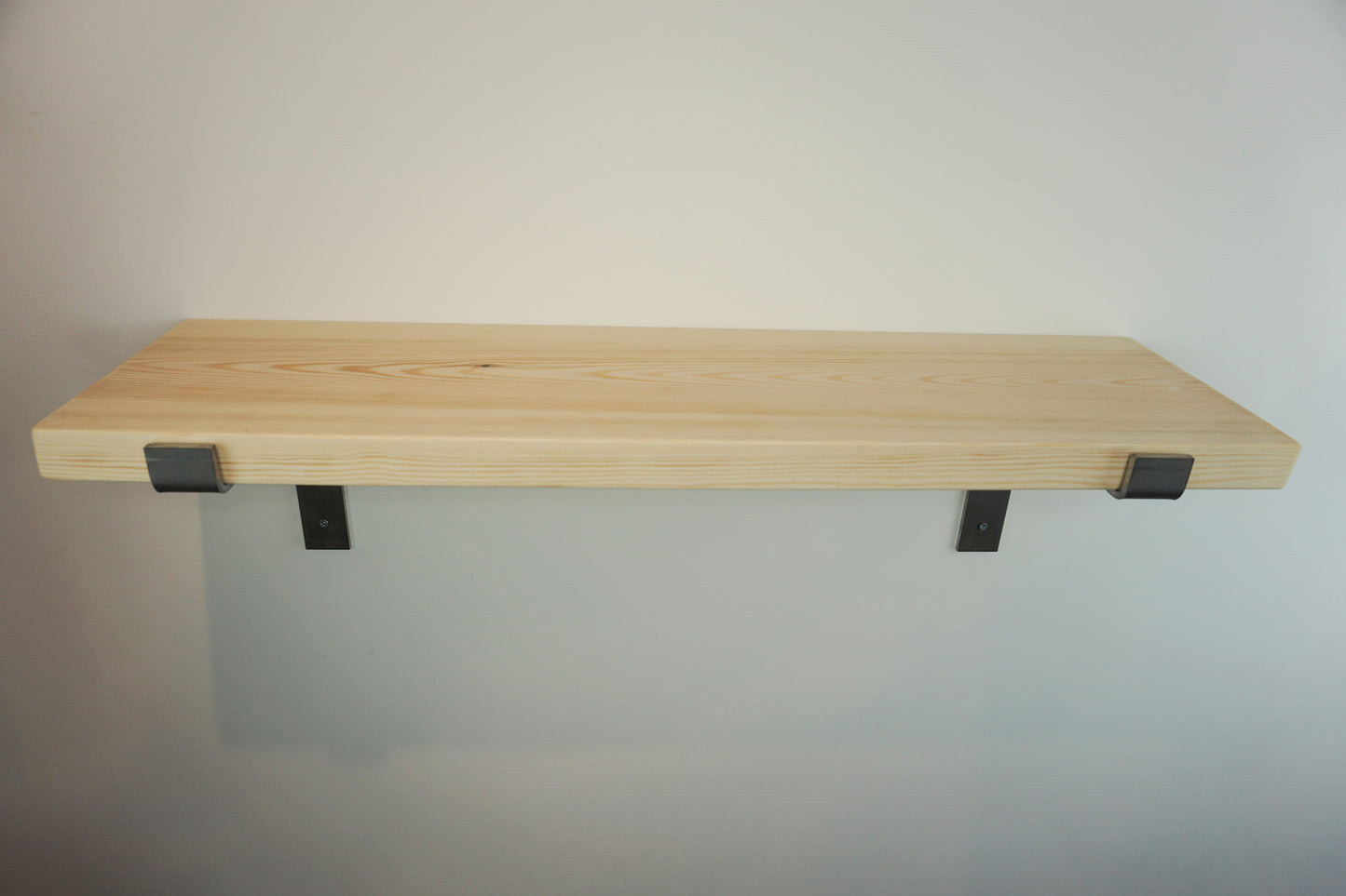 Solid Pine Wooden Shelf & Metal Brackets- Smooth Finish 22cm Deep x 3.5cm Thick