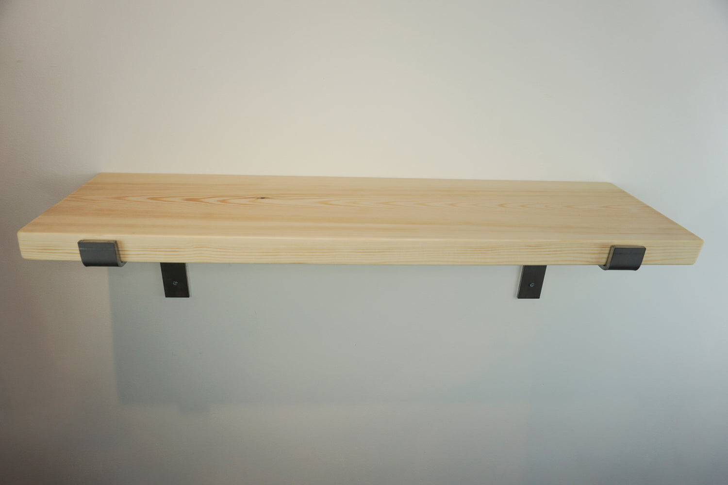 Solid Pine Wooden Shelf & Metal Brackets- Smooth Finish 22cm Deep x 3.5cm Thick