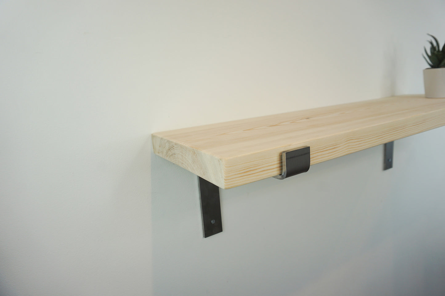 Solid Pine Wooden Shelf & Metal Brackets- Smooth Finish 22cm Deep x 3.5cm Thick